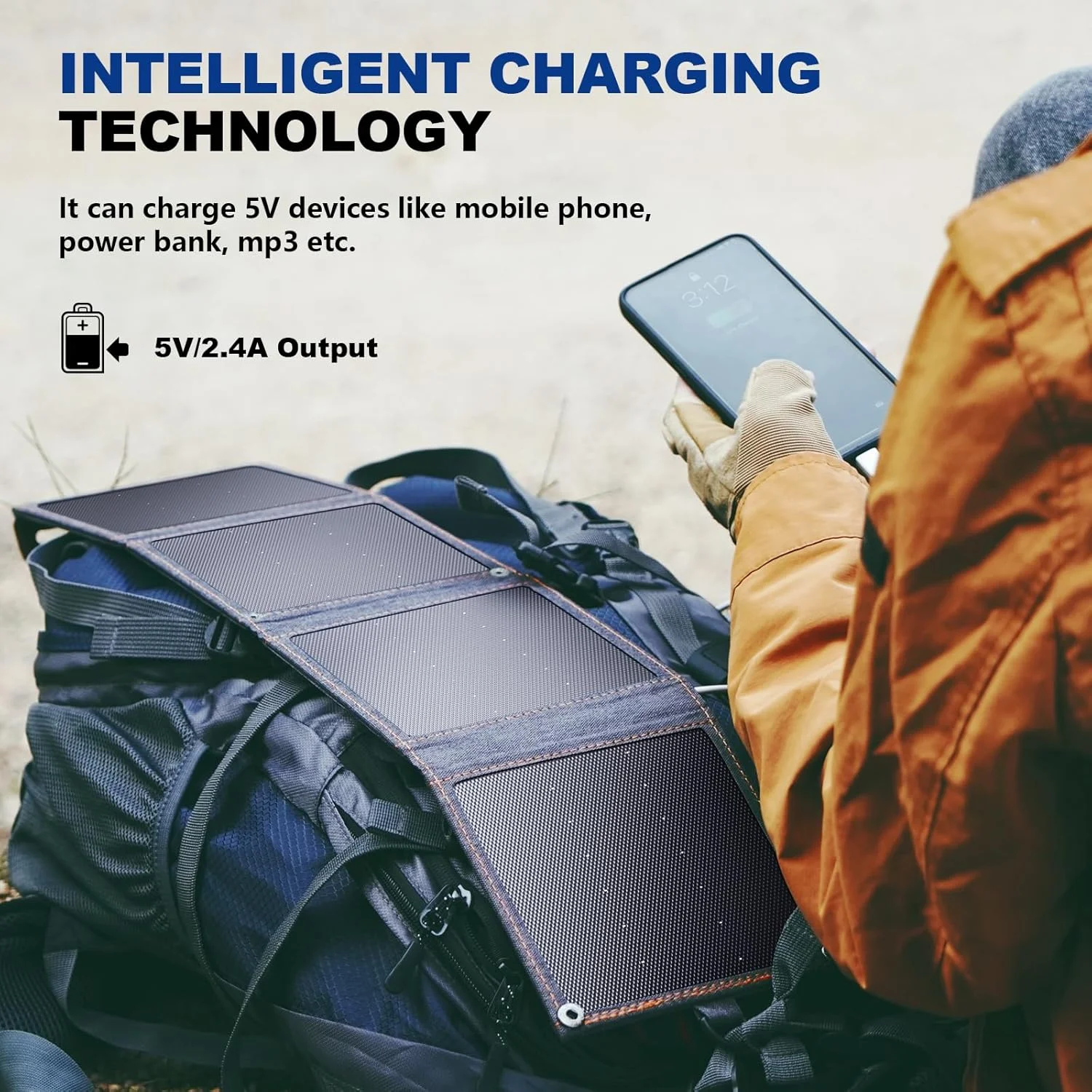 BigBlue [Upgraded Tiny Solar Charger] 14W SunPower Solar Panels with USB-A Port(5V/2.4A Max), IPX4 Waterproof, Portable Solar Phone Charger Compatible with iPhone X/8/7, Tablet, Samsung LG etc