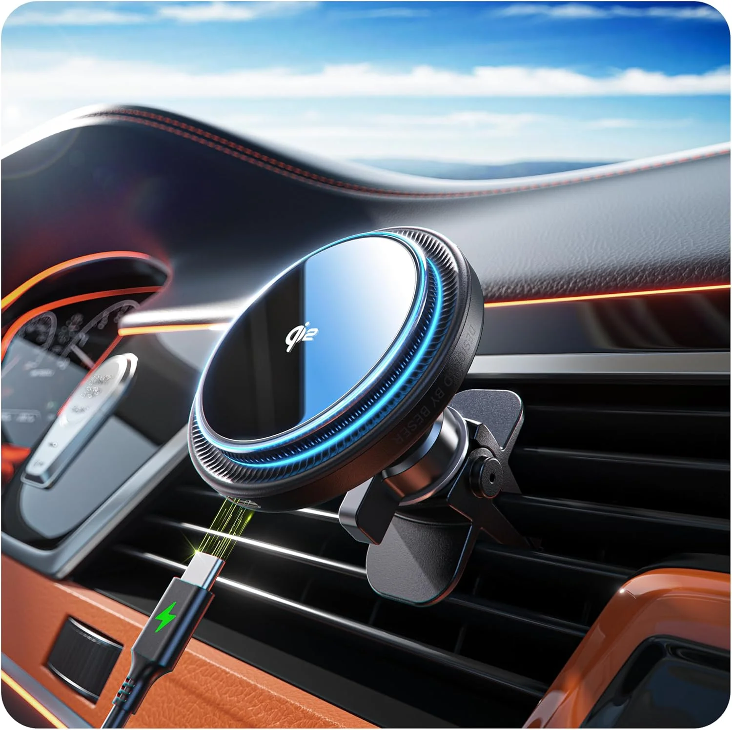 Beser Qi2 15W for MagSafe Car Mount Charger, (4.16 lbf) Strong Magnetic, Wireless Charger for Car, Vent/Dashboard, Phone Holder for iPhone 16/15/14/13/12 Series, Fast Charging, Aluminium, Black Beser Qi2 15W for MagSafe Car Mount Charger, (4.16 lbf) Strong Magnetic, Wireless Charger for Car, Vent/Dashboard, Phone Holder for iPhone 16/15/14/13/12 Series, Fast Charging, Aluminium, Black