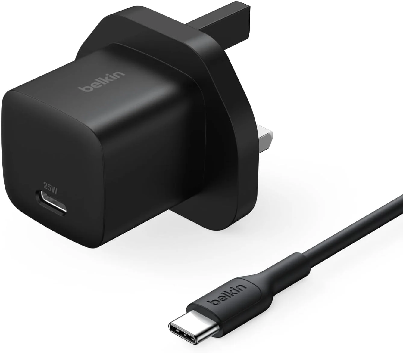 Belkin USB-C Plug 25W with 60W USB-C Cable (3.3ft, 1M) - Phone Charger PD 3.0 Fast Charging with PPS for Apple iPhone 17, Air, 16, Samsung Galaxy S25, Pixel 10, Nintendo Switch, & More - Black
