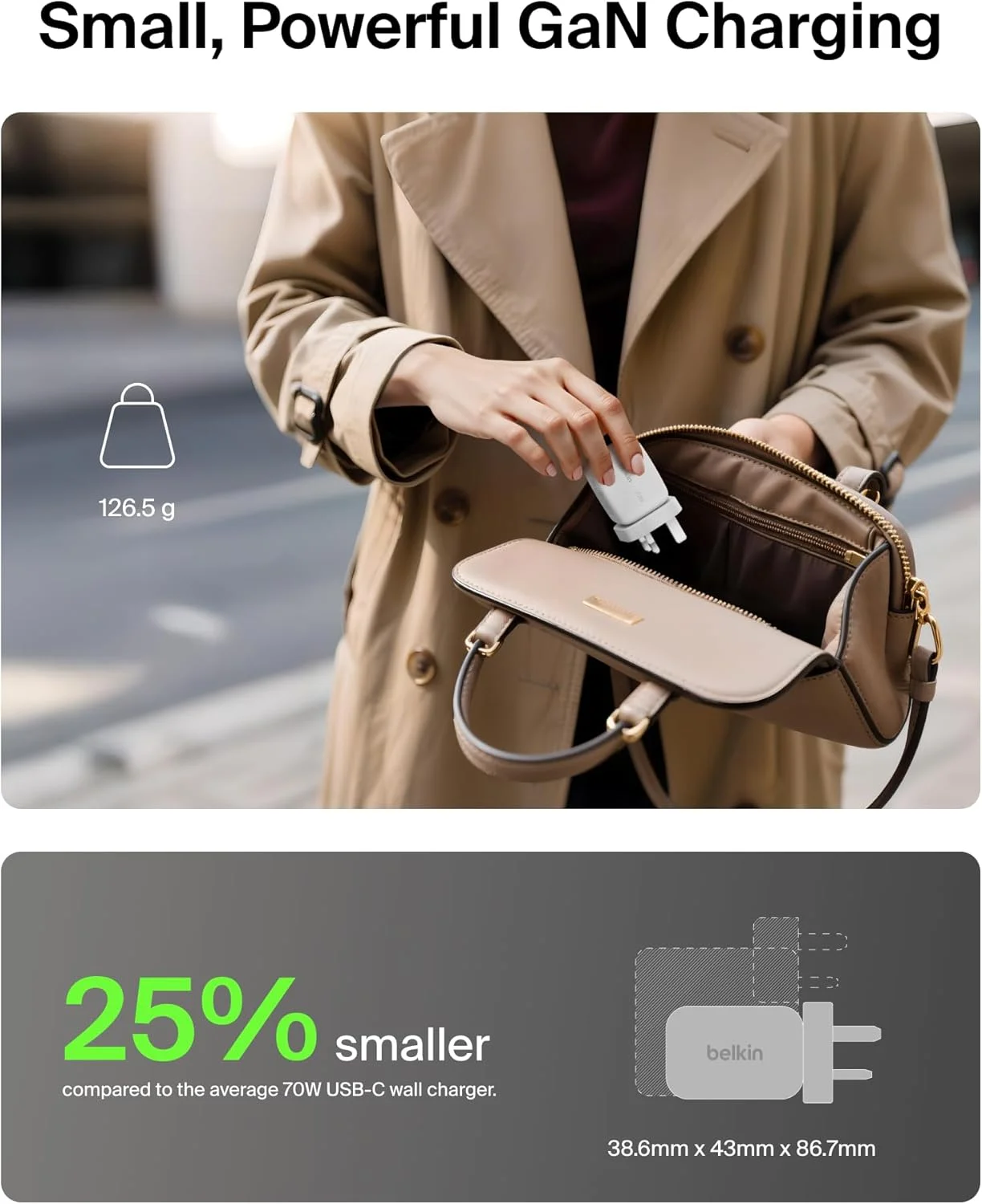 Belkin 3-Port USB-C Plug 70W, Multi-Port GaN Wall Charger with 2x USB-C & 1x USB A Ports, UK and US Plug Tips, Fast Charging for MacBook, iPhone 16, iPad, Samsung Galaxy S25, Google Pixel, etc - White Belkin 3-Port USB-C Plug 70W, Multi-Port GaN Wall Charger with 2x USB-C & 1x USB A Ports, UK and US Plug Tips, Fast Charging for MacBook, iPhone 16, iPad, Samsung Galaxy S25, Google Pixel, etc - White