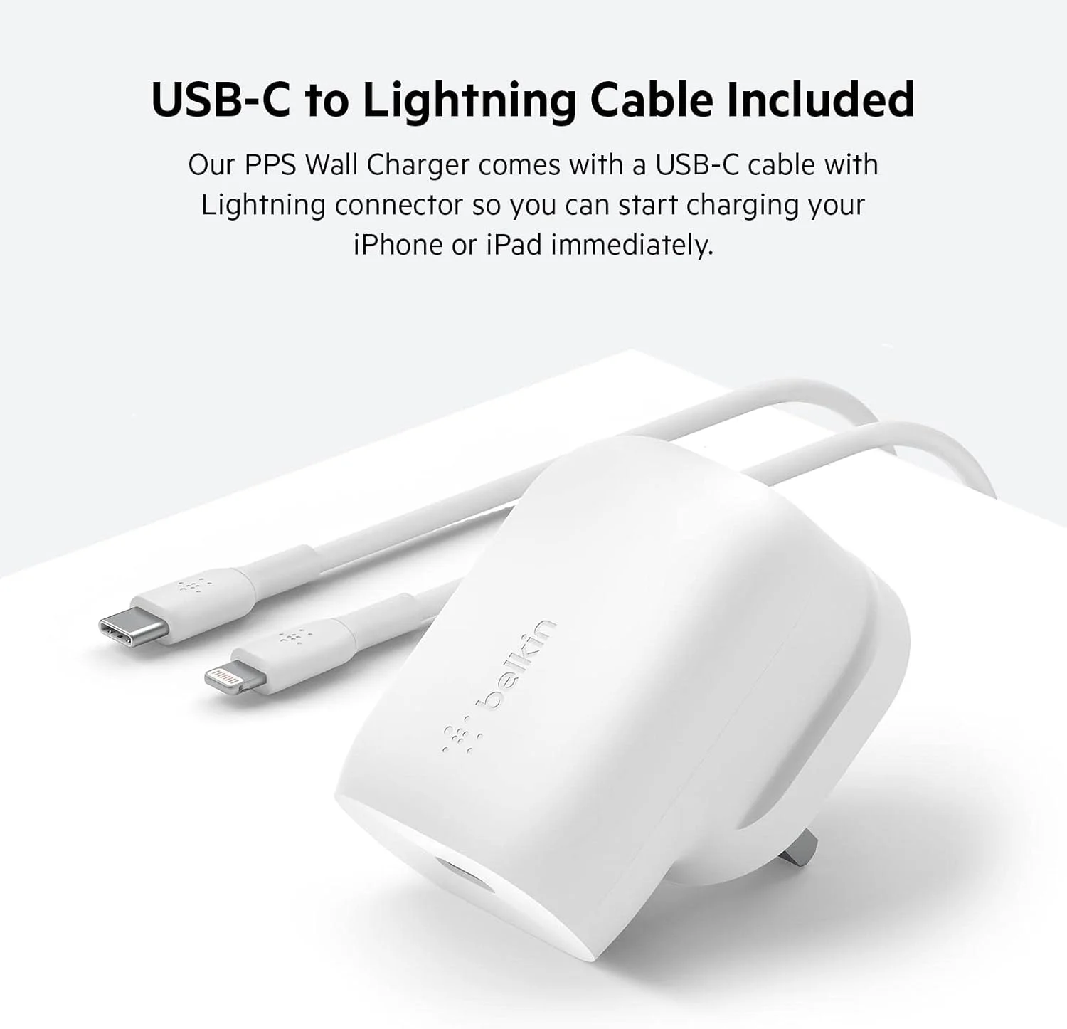 Belkin 30W USB C Wall Charger with USB-C to Lightning Cable, PPS, PowerDelivery, USB-IF Certified PD 3.0 Fast Charging for iPhone 14/14 Plus, Pro, Pro Max, and More Belkin 30W USB C Wall Charger with USB-C to Lightning Cable, PPS, PowerDelivery, USB-IF Certified PD 3.0 Fast Charging for iPhone 14/14 Plus, Pro, Pro Max, and More