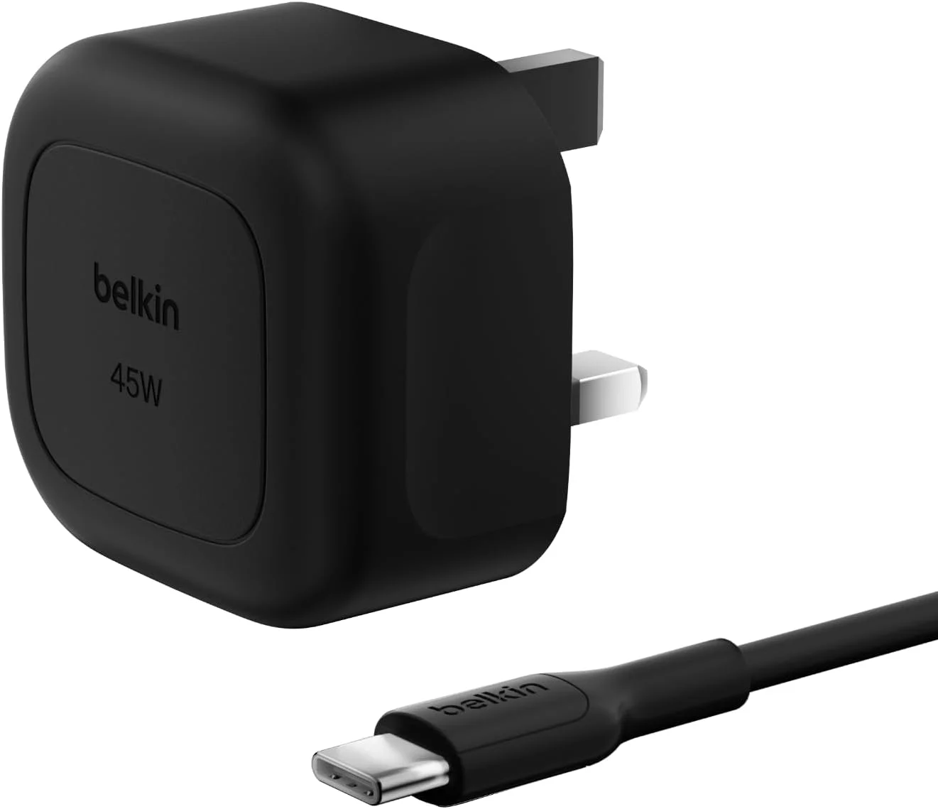 Belkin Compact Wall Charger 45W + USB-C to USB-C Cable, Fast Charging for Apple iPhone 17, iPhone Air, iPhone 16 Serie, Samsung Galaxy S25, Google Pixel, iPad, AirPods & More - Black