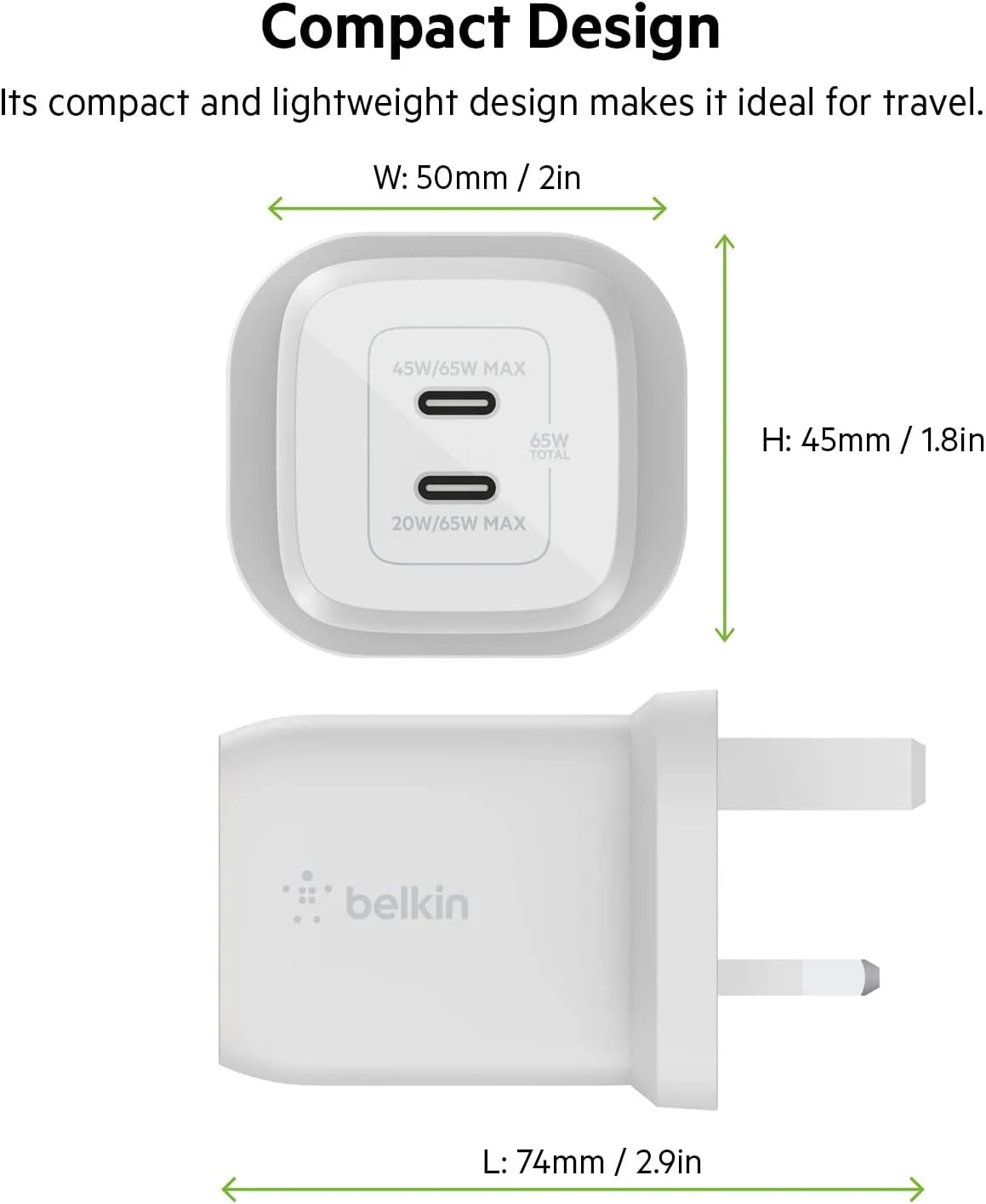 Belkin 65W Dual USB Type C Wall Charger, Fast Charging Power Delivery 3.0 with GaN Technology, USB Plug fast charger for iPhone 17, Air, iPad, MacBook, Samsung Galaxy S25, Pixel and More - White Belkin 65W Dual USB Type C Wall Charger, Fast Charging Power Delivery 3.0 with GaN Technology, USB Plug fast charger for iPhone 17, Air, iPad, MacBook, Samsung Galaxy S25, Pixel and More - White
