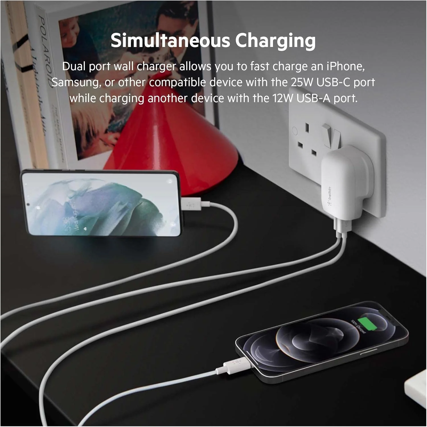 Belkin 37W USB Type C PPS PD Dual Port Wall Phone Charger, Power Delivery 25W USB C Port and 12W USB A Port for Fast Charging Samsung Galaxy S23, Ultra, Plus, Note 20, iPhone 14 Series and More Belkin 37W USB Type C PPS PD Dual Port Wall Phone Charger, Power Delivery 25W USB C Port and 12W USB A Port for Fast Charging Samsung Galaxy S23, Ultra, Plus, Note 20, iPhone 14 Series and More