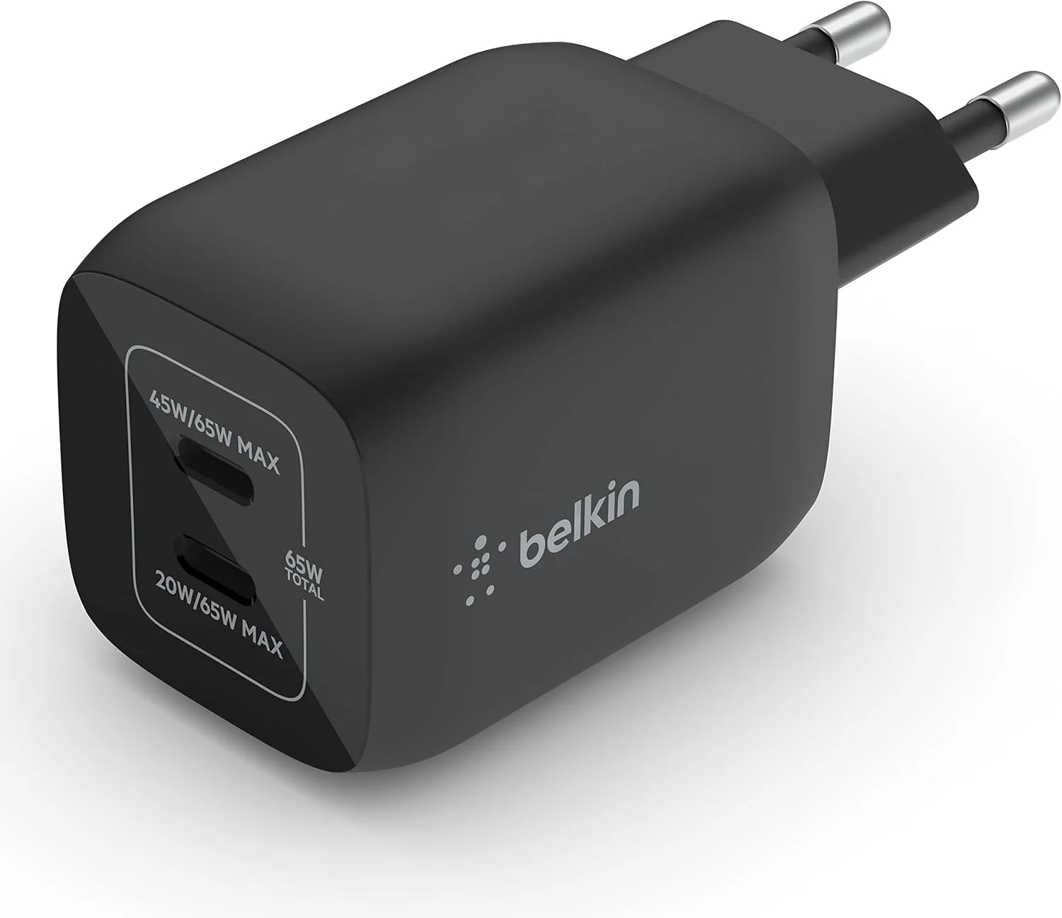Belkin 65W Dual USB Type C Wall Charger, Fast Charging Power Delivery 3.0 with GaN Technology, USB Plug fast charger for iPhone 16, 15, 14, iPad, MacBook, Samsung Galaxy S24, Pixel and more - Black