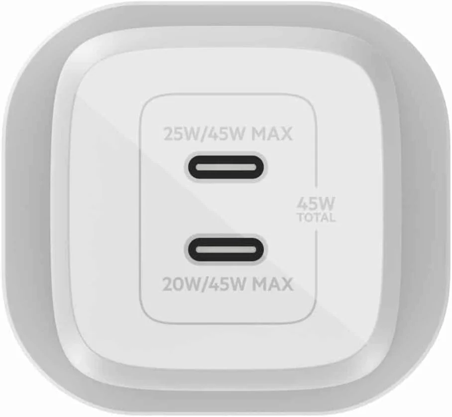 Belkin 45W Dual USB Type C Wall Charger, Fast Charging Power Delivery 3.0 with GaN Technology, USB C Charger for iPhone 17, iPhone Air, iPad Pro, MacBook, Samsung Galaxy S25, Pixel And More - White Belkin 45W Dual USB Type C Wall Charger, Fast Charging Power Delivery 3.0 with GaN Technology, USB C Charger for iPhone 17, iPhone Air, iPad Pro, MacBook, Samsung Galaxy S25, Pixel And More - White