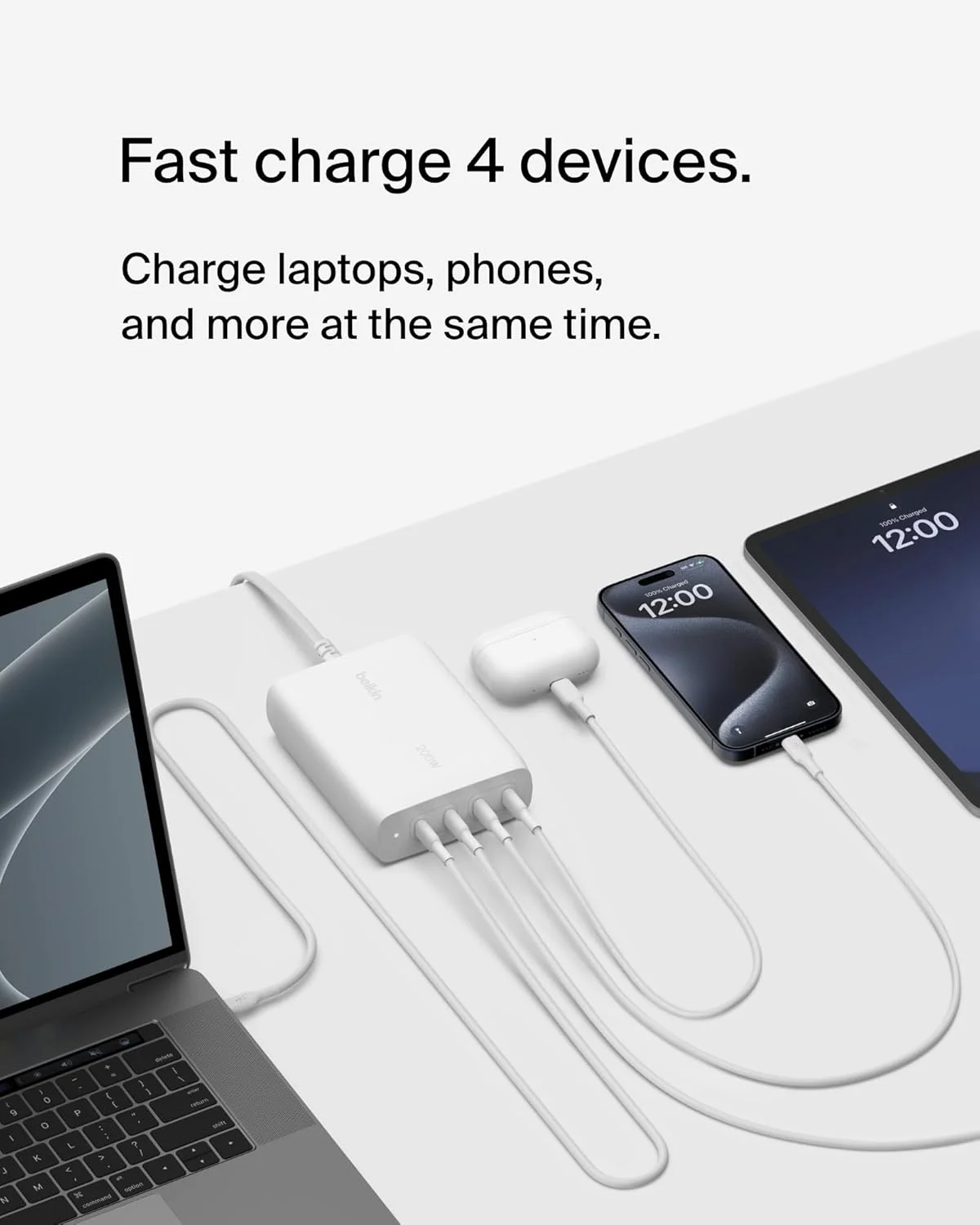 Belkin BoostCharge Pro 4-Port USB-C GaN Wall Charger, 200W Multi-Port Charger w/USB-C PD 3.1 Fast Charge + 1.5m Power Cord for MacBook Pro, iPhone 15 Series, iPad Pro, Galaxy S24, Google Pixel & More Belkin BoostCharge Pro 4-Port USB-C GaN Wall Charger, 200W Multi-Port Charger w/USB-C PD 3.1 Fast Charge + 1.5m Power Cord for MacBook Pro, iPhone 15 Series, iPad Pro, Galaxy S24, Google Pixel & More