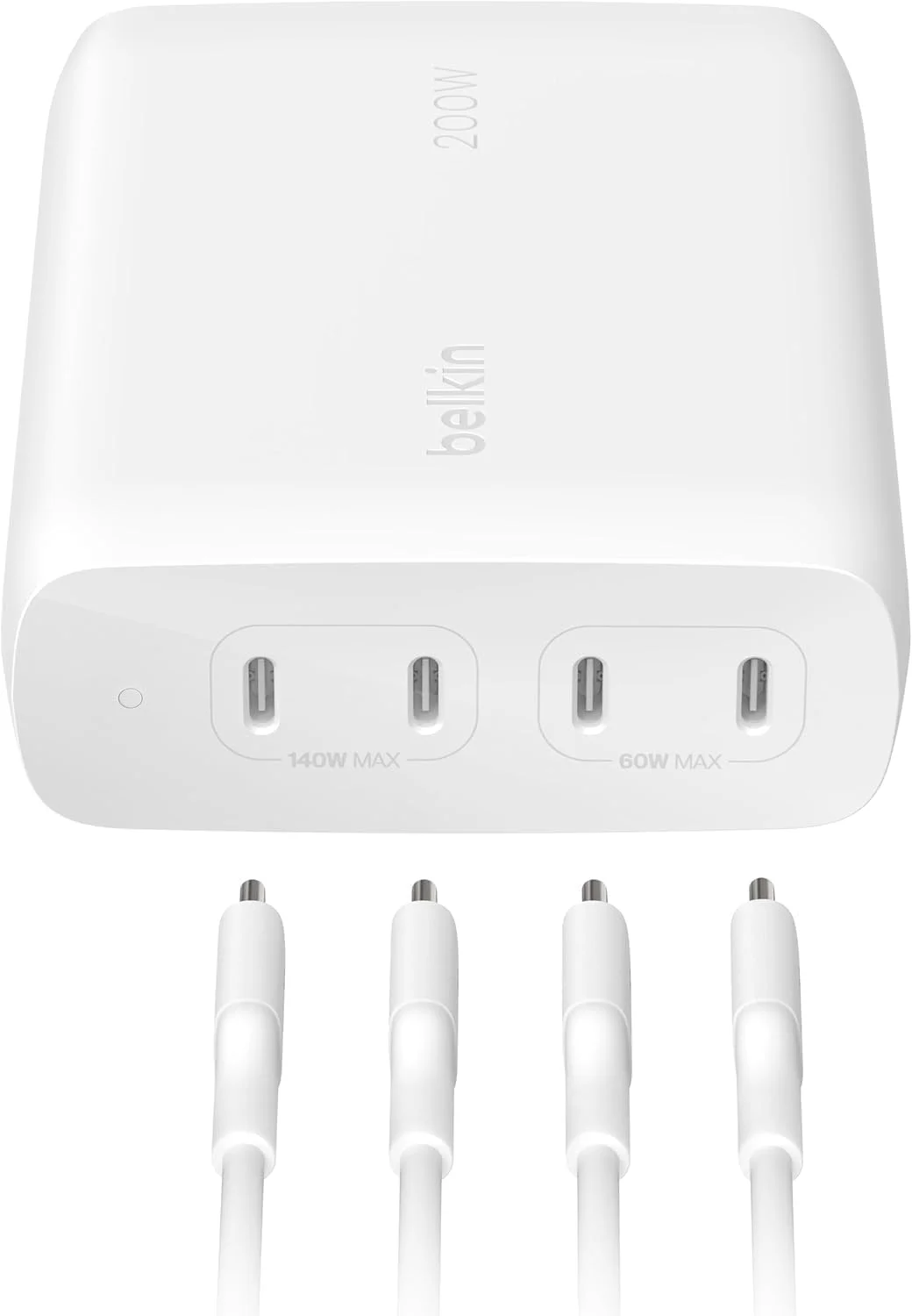 Belkin BoostCharge Pro 4-Port USB-C GaN Wall Charger, 200W Multi-Port Charger w/USB-C PD 3.1 Fast Charge + 5ft Power Cord for MacBook Pro, iPhone 17, Air, iPad, Galaxy S25, Pixel 10, Laptop - White