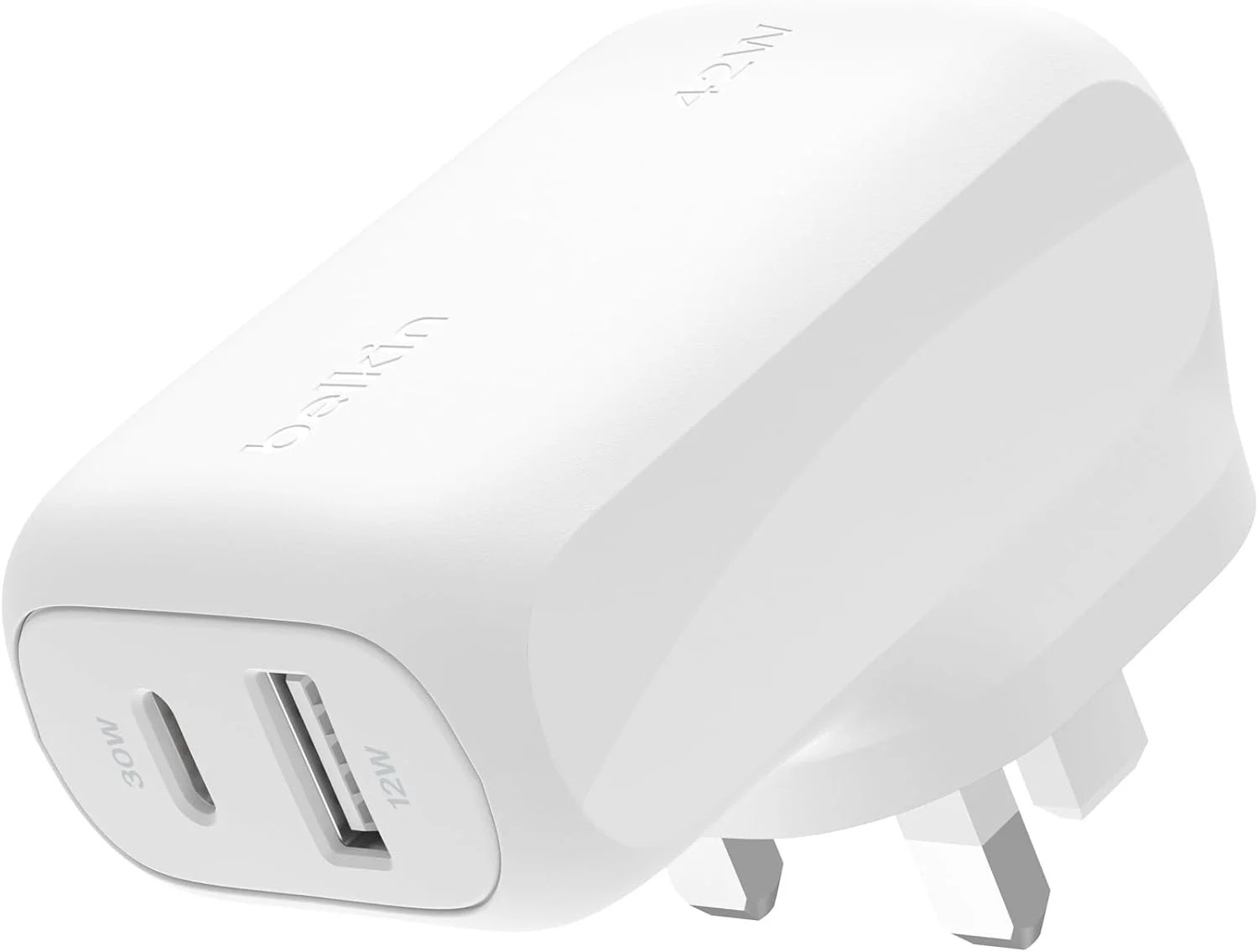 Belkin BoostCharge 42W Dual Port Wall Charger, USB-C + USB-A Charger Fast Charging for Apple iPhone 17, iPhone Air, 16, 15, 14, Samsung Galaxy S25, Pixel 10, iPad, AirPods, Tablet & More - White