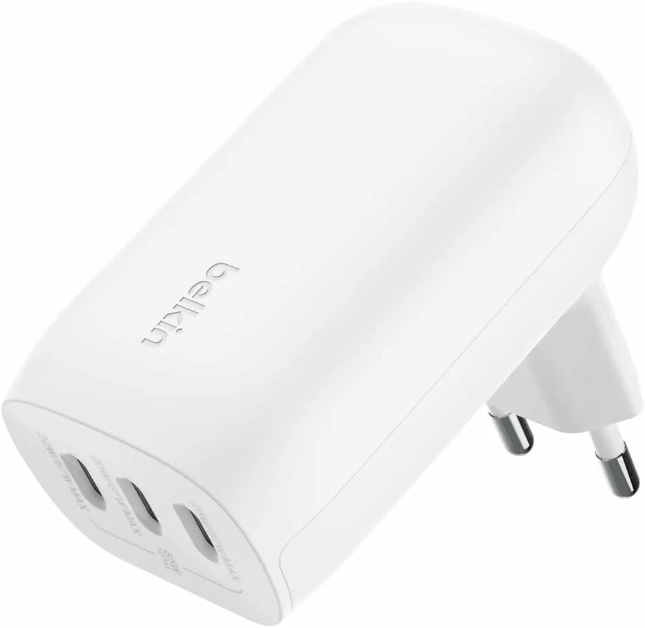 Belkin BoostCharge 3-Port USB-C Wall Charger with PPS 67W, USB-C PD 3.1 Enabled Fast Charging iPhone Charger for iPhone 16 Series, MacBook Pro, AirPods, Galaxy, and Other PD Enabled Devices - White