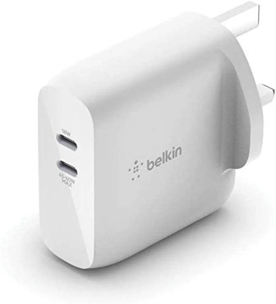 Belkin BoostCharge Dual USB PD GaN Wall Charger 68W USB C Fast Charger , WCH003myWH, 63W - White