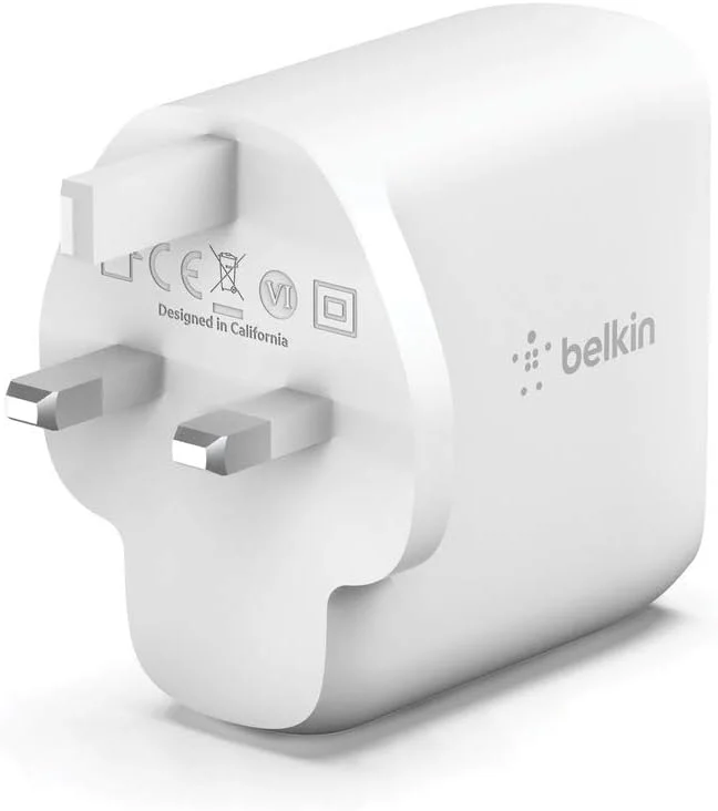 Belkin BoostCharge Dual USB PD GaN Wall Charger 68W USB C Fast Charger , WCH003myWH, 63W - White Belkin BoostCharge Dual USB PD GaN Wall Charger 68W USB C Fast Charger , WCH003myWH, 63W - White