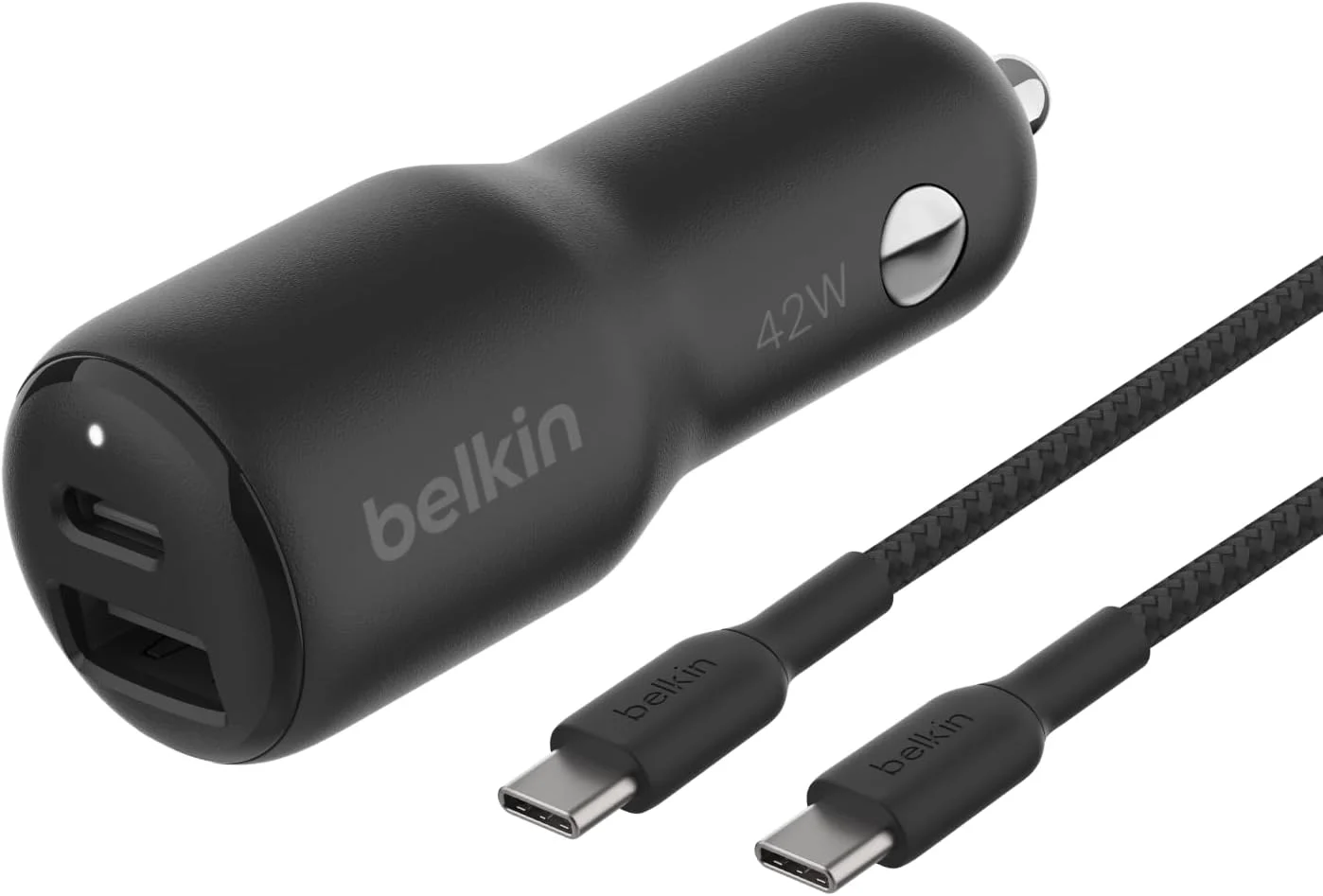 Belkin BoostCharge Dual Car Charger 42W w/Fast Charge USB-C 30W PPS & 12W USB-A Ports + USB-C to USB-C Cable for Apple iPhone 16, 16 Pro, 16 Pro Max, iPhone 15, Samsung Galaxy S24, & More - Black