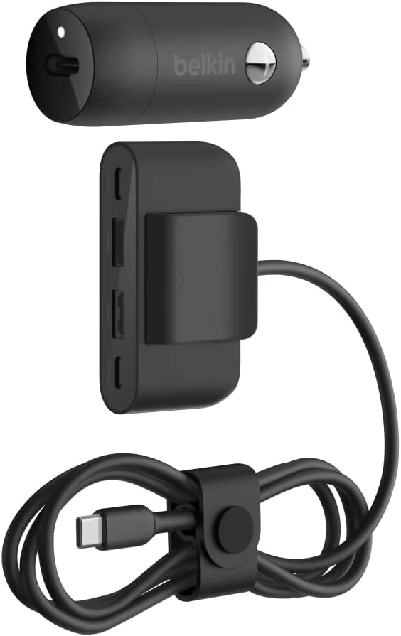 Belkin Boost↑Charge™ 30W Fast Car Charger, Compact Design w/USB-C Power Delivery Port, 4-Port USB Power Extender, Universal Compatibility for iPhone 14, Galaxy S23, Note Series, and More - Black