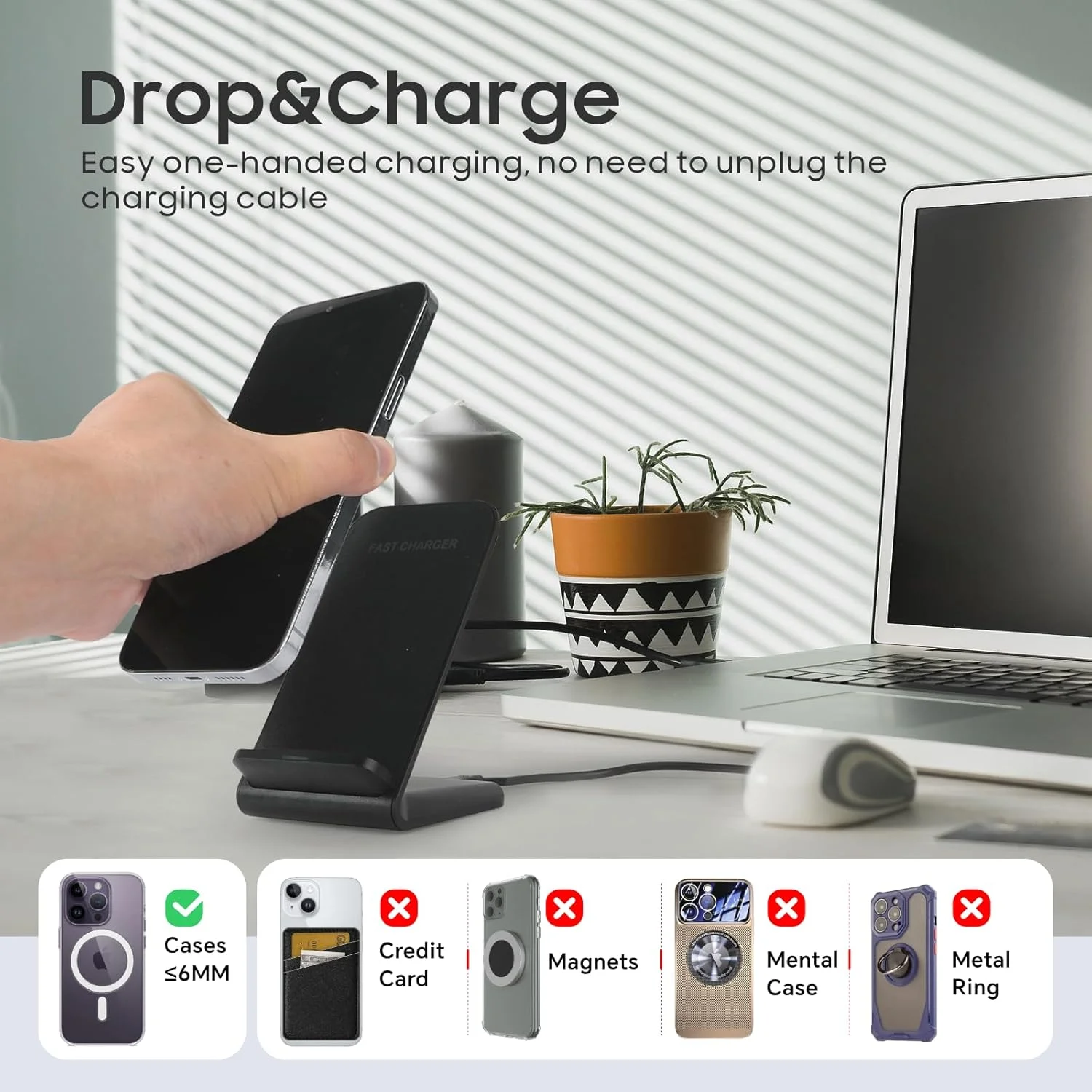 Baytion Wireless Charger,iPhone Charger Wireless,Wireless Phone Charger Station 15W Qi for iPhone 15/15 Plus/14/14 Pro/14 ProMax/13/13 ProMax/SE/11/11 Pro/XR&Galaxy S24/S23/S22（Black, USB-C Cable）