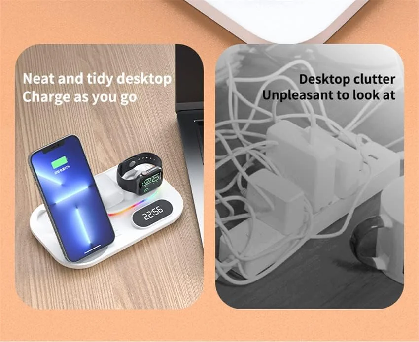 Azonee 3 in 1 Fast Wireless Charging Station, Foldable Wireless Charger with Alarm Clock Night Light Travel, for iPhone 15-12 Series, Apple Watch Series 1-9 Ultra And AirPods 3/2/1/Pro (White) Azonee 3 in 1 Fast Wireless Charging Station, Foldable Wireless Charger with Alarm Clock Night Light Travel, for iPhone 15-12 Series, Apple Watch Series 1-9 Ultra And AirPods 3/2/1/Pro (White)