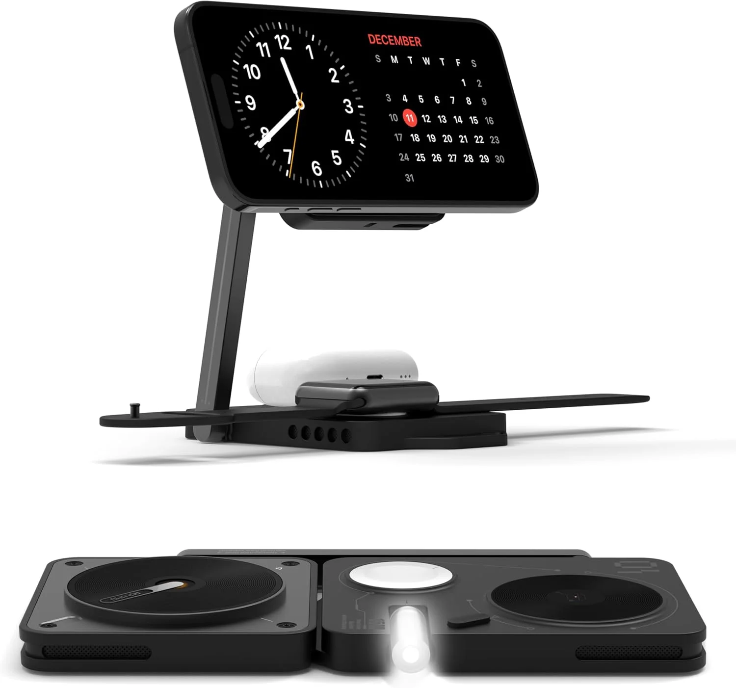 Aulumu M01 Wireless Charging Station [Compatible with Magsafe] 3-in-1 Collapsible Magnetic Wireless Charger [Without USB Charger] - Black