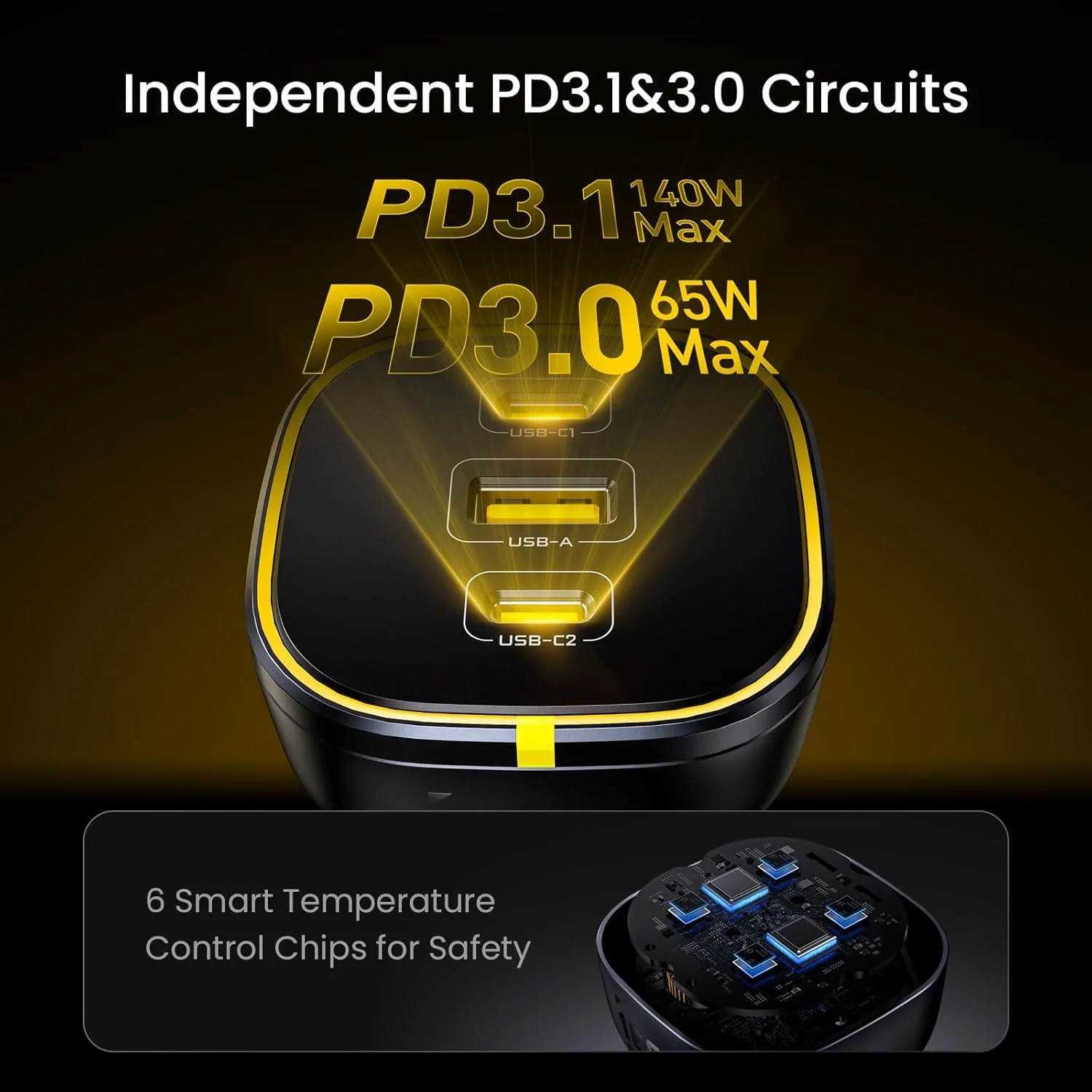 AOHI 165W Laptop Car Charger Adapter 140W PD 3.1/ 100W PD 3.0 USB C Super Fast Charging PPS 45W 3-Ports QC5.0 Car Lighter Charger for MacBook Pro, iPhone 16/15, Galaxy S24 Ultra, iPad, Black