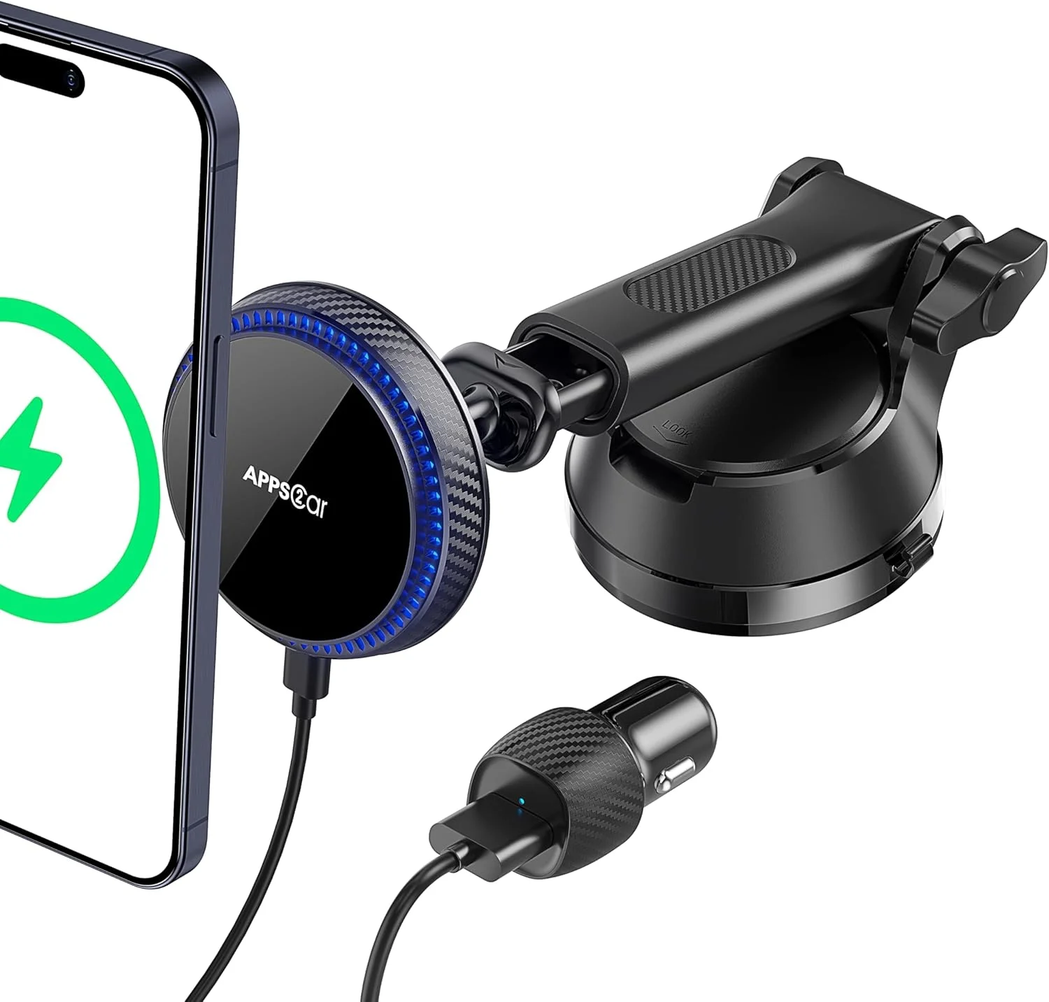 پایه شارژر بیسیم مغناطیسی خودرو APPS2Car برای MagSafe، شارژ سریع 15 واتی، پایه نگهدارنده گوشی مغناطیسی، قابل نصب روی داشبورد، شیشه جلو و دریچه هوا، مناسب برای سری iPhone 15/14/13/12، دارای 17 آهنربای قوی پایه شارژر بیسیم مغناطیسی خودرو APPS2Car برای MagSafe، شارژ سریع 15 واتی، پایه نگهدارنده گوشی مغناطیسی، قابل نصب روی داشبورد، شیشه جلو و دریچه هوا، مناسب برای سری iPhone 15/14/13/12، دارای 17 آهنربای قوی