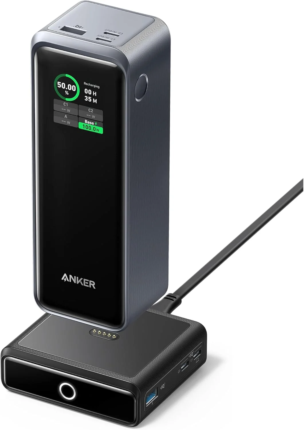 پاور بانک Anker Prime با ظرفیت 27,650 میلی آمپر ساعت (250 وات) به همراه پایه شارژ 100 واتی، شارژر قابل حمل 3 پورت، اپلیکیشن هوشمند، سازگار با Macbook Pro/Air، سری iPhone 17/16، Huawei، Samsung، Dell، AirPods، Xiaomi