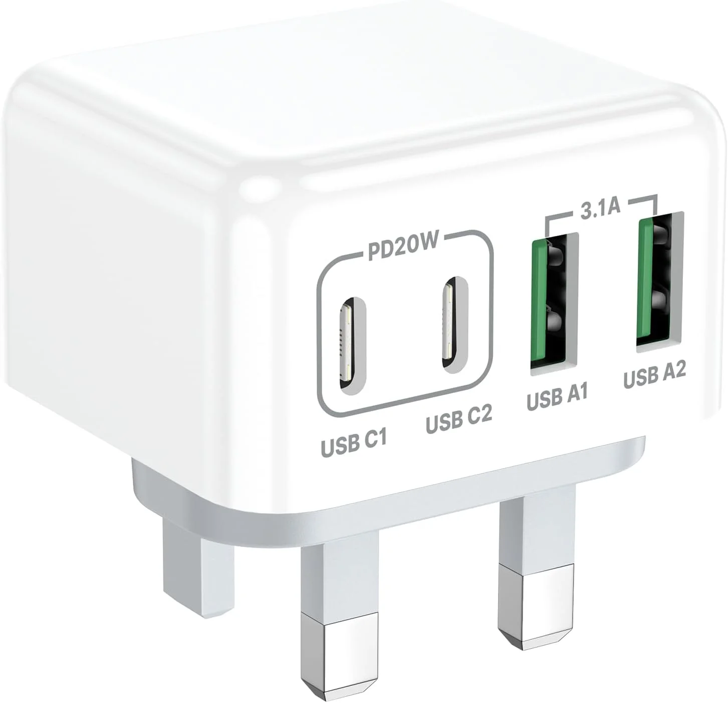 شارژر USB C آینئوس 4 پورت 40 واتی، شارژر سریع آیفون، آداپتور چندگانه USB Type C با شارژر دیواری دوگانه USB-C و USB-A برای آیفون 16/16 پرو مکس، 15/14/13، سامسونگ گلکسی S25 S24، آیپد