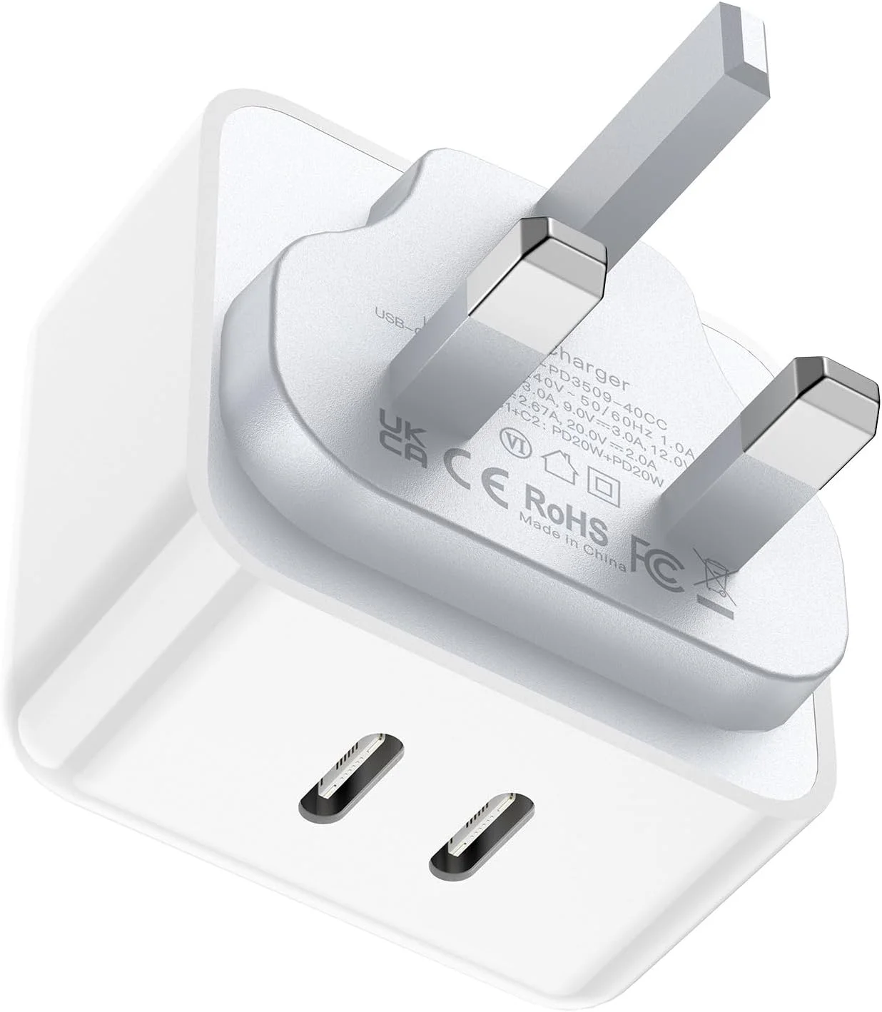 شارژر USB C آینئوس PD 40W با 2 پورت، آداپتور شارژ سریع آیفون، دوشاخه شارژر دیواری USB Type C برای آیفون، آیپد پرو/ایر، گلکسی S25 S24 S23، مک بوک پرو/ایر، لپ تاپ دل HP