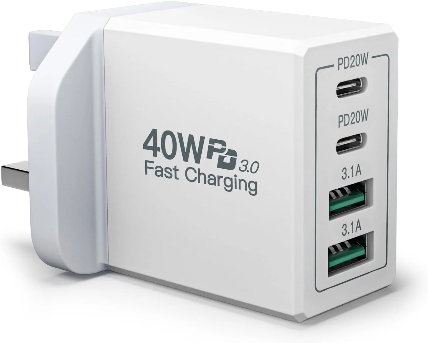 شارژر USB C آینئوس 40 وات 4 پورت، آداپتور شارژر سریع آیفون، شارژر چندگانه Type C، شارژر دیواری USB برای آیفون 16 15 14 13 12 11 XS XR Pro Max آیپد تبلت پیکسل لپ تاپ دل HP