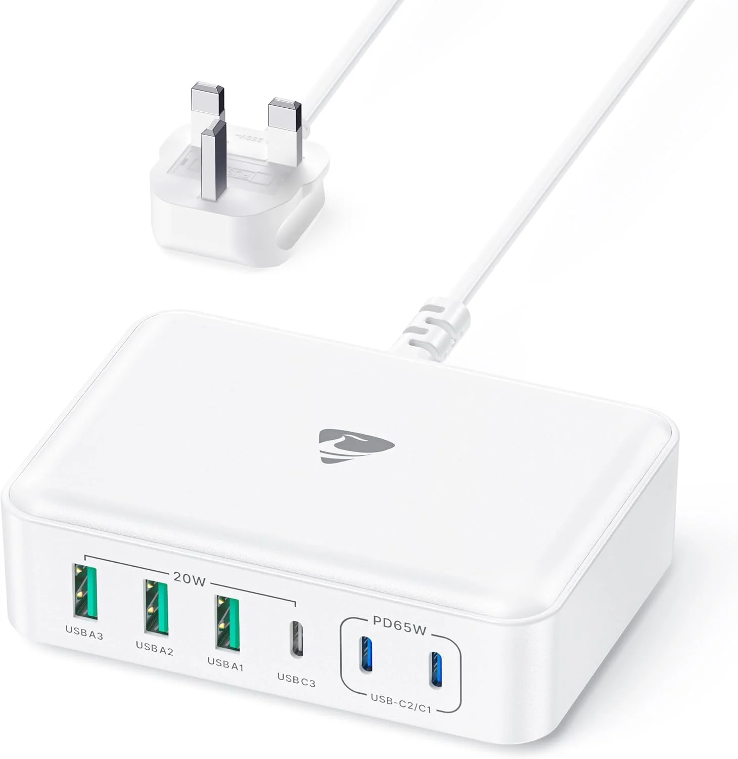 شارژر USB C شش پورت 165 واتی Aioneus، آداپتور شارژ سریع GaN، شارژر دیواری سریع Type-C برای آیفون 16/15/14/13، گلکسی S24/S23، مک بوک پرو/ایر، لپ تاپ، HP، Dell، Huawei