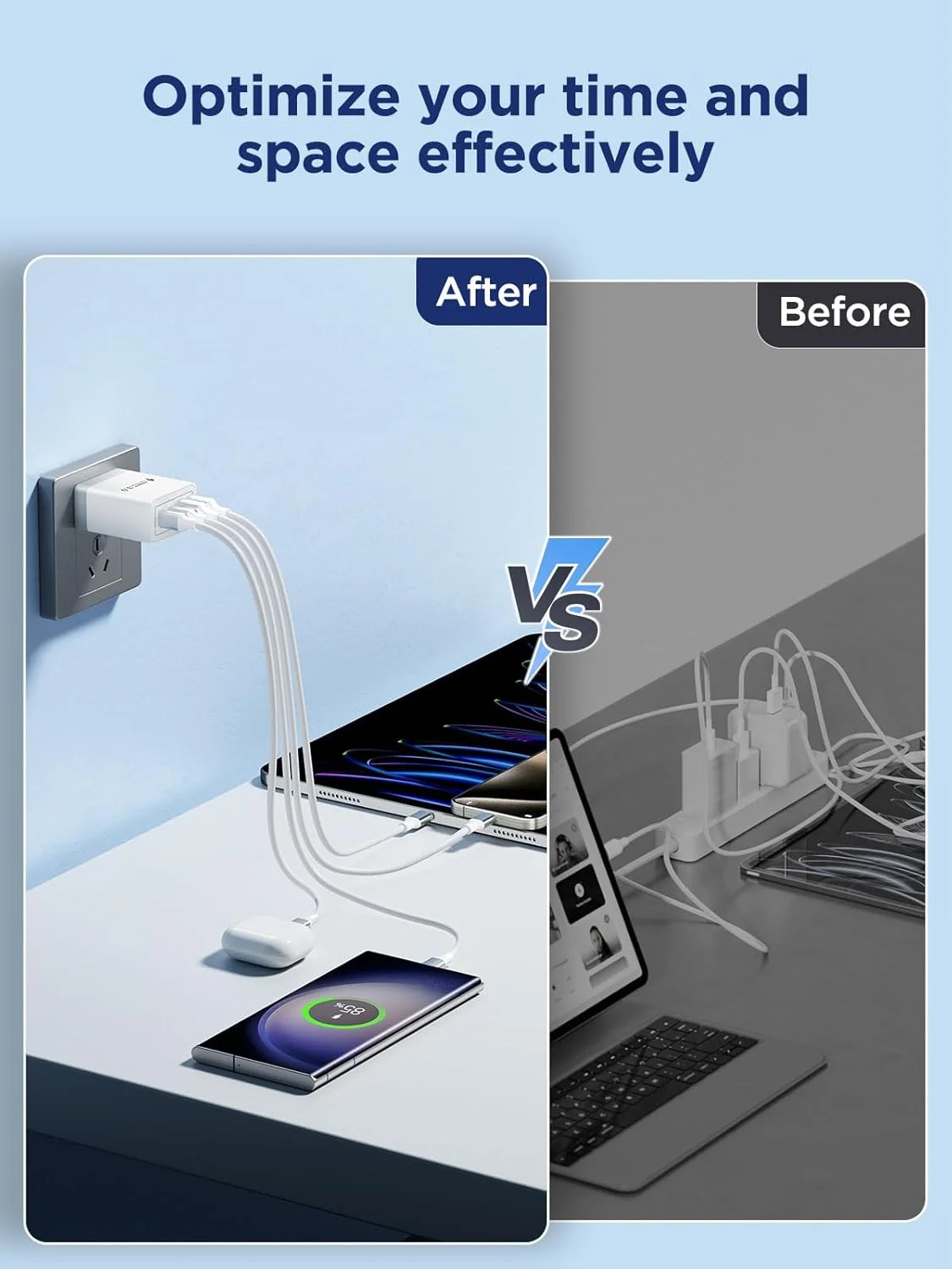 شارژر USB C آینئوس PD 40W با 4 پورت، آداپتور شارژ سریع آیفون، دوشاخه شارژ دیواری USB چندگانه Type C برای آیفون 16 15 14 13، آیپد پرو/ایر، گلکسی S24 S23 S22، مک بوک پرو/ایر، لپ تاپ دل HP - تصویر 3