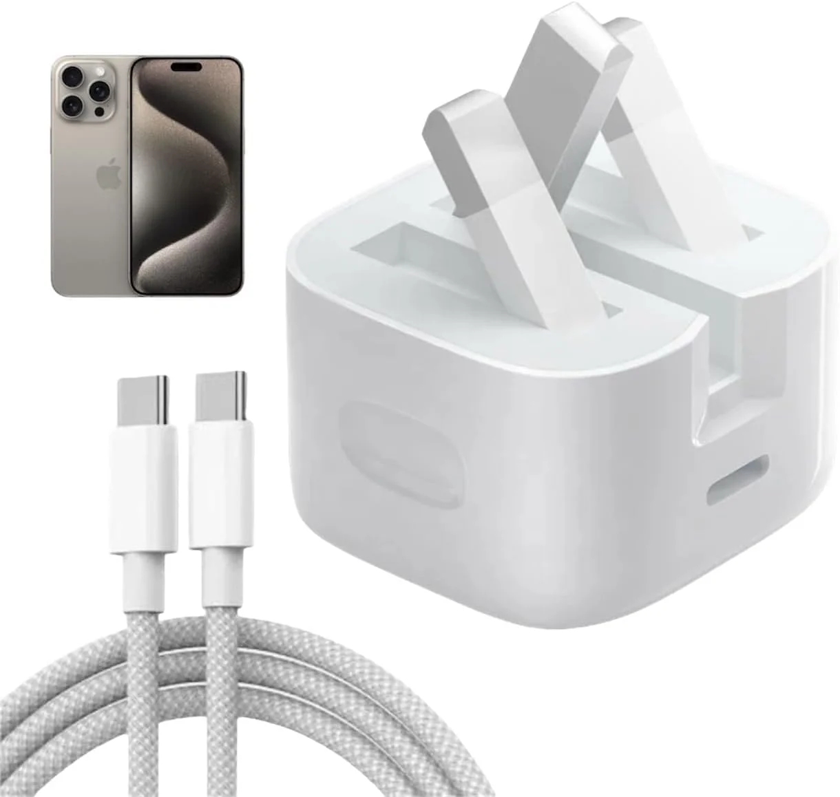 آداپتور برق 35 واتی USB C به همراه کابل Type C برای آیفون 15 پرو مکس، شارژر سریع Type C دیواری برای آیفون 15 پرو مکس/15 پرو/15/15 پلاس، آیپد، سامسونگ، وان پلاس، شیائومی و غیره