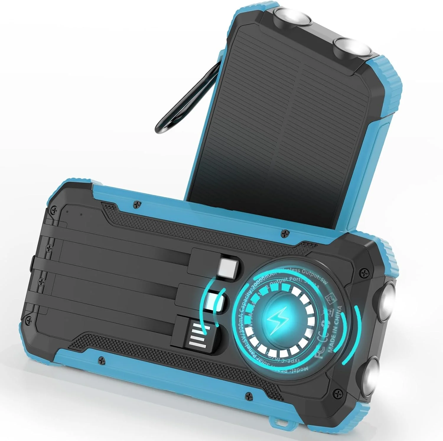 شارژر خورشیدی ERRBBIC پاور بانک 20000mAh، شارژر بی‌سیم قابل حمل، بسته باتری خارجی با شارژ سریع 15 واتی با چراغ قوه دوتایی و خروجی های USB C. پاور موبایل فضای باز سازگار با تلفن های همراه