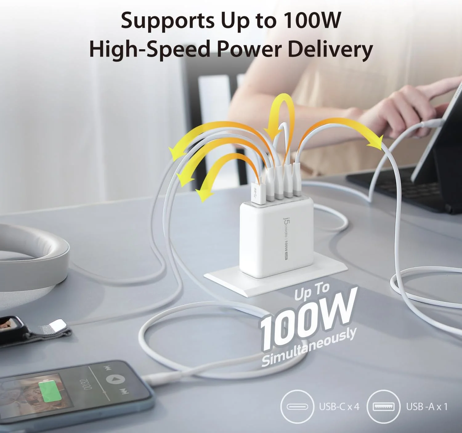 شارژر 100 واتی GaN با 5 پورت USB-C شارژر 100 واتی GaN با 5 پورت USB-C