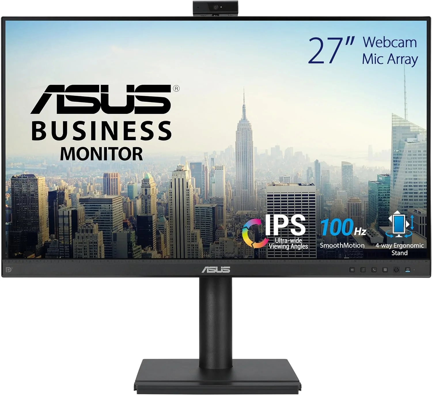 مانیتور 27 اینچی ایسوس BE279QFK LED IPS FullHD 100Hz با بلندگو و قابلیت تنظیم ارتفاع و وبکم
