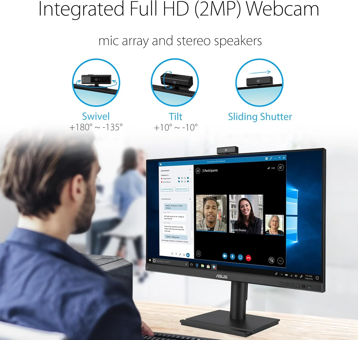 مانیتور 27 اینچی ایسوس BE279QFK LED IPS FullHD 100Hz با بلندگو و قابلیت تنظیم ارتفاع و وبکم