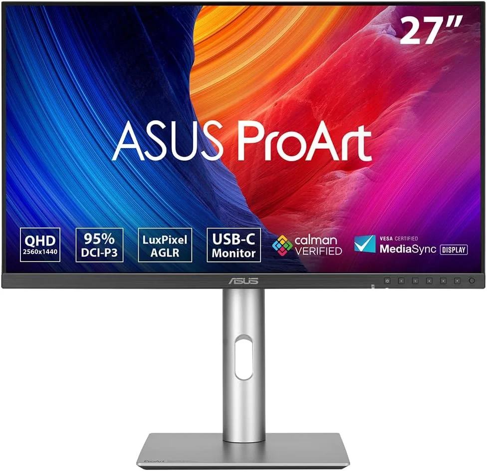 مانیتور حرفه ای 27 اینچی ASUS ProArt PA278CFRV - نسبت تصویر 16:9 IPS، 2560x1440، 100 هرتز - ارگونومیک، چرخش، Calman، دقت رنگ بالا، DisplayHDR 400 - DP Daisy Chain، HDMI، USB-C 96W، هاب USB، بلندگو