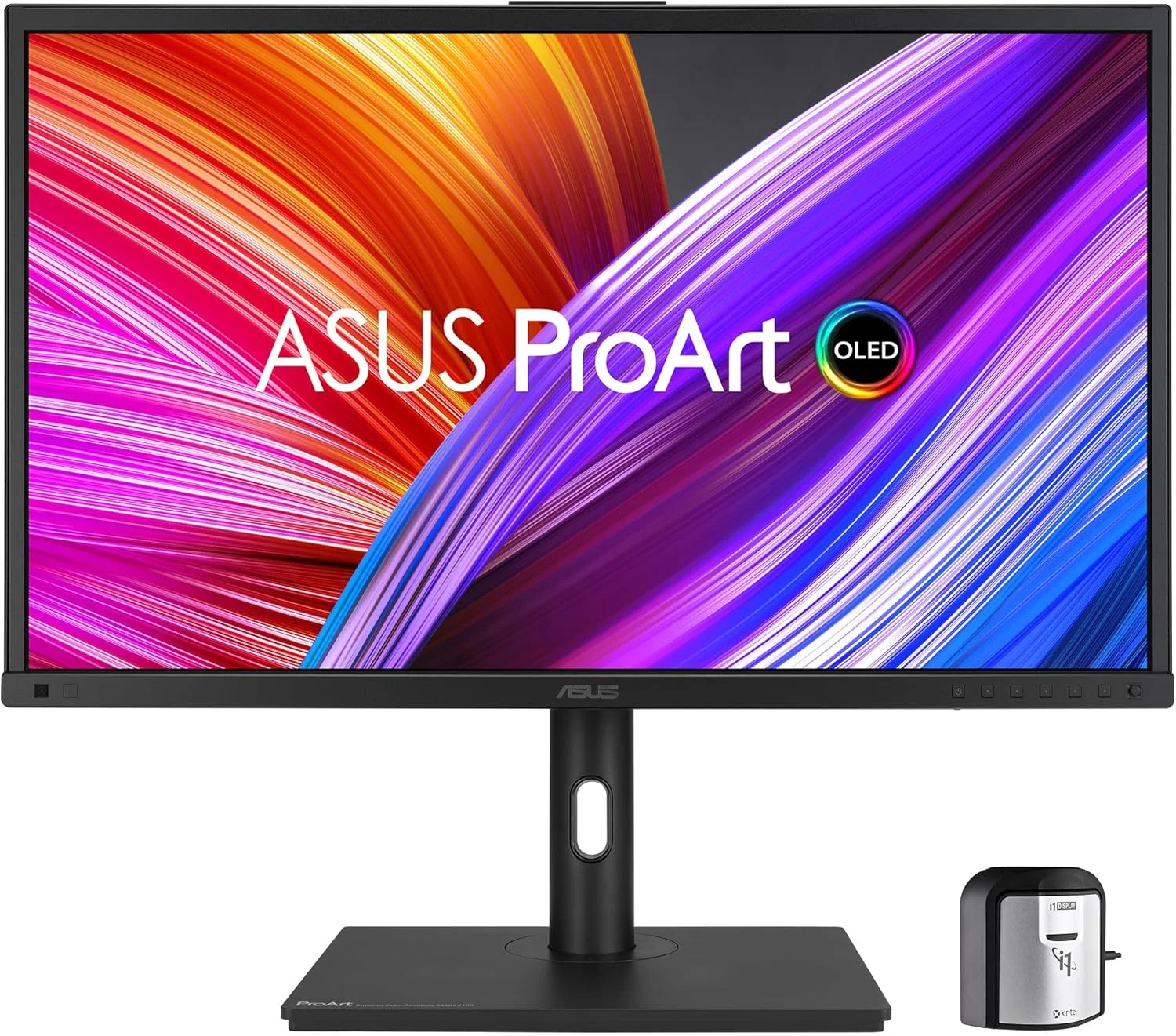 مانیتور حرفه ای ASUS ProArt Display 27 اینچ 4K HDR RGB OLED مدل (PA27DCE-K) - UHD (3840 x 2160)، پوشش 99% DCI-P3، HLG، ΔE < 1، USB-C PD 80W، کالیبراسیون سخت افزاری، Calman Ready، X-rite i1 Display Pro Calibrator