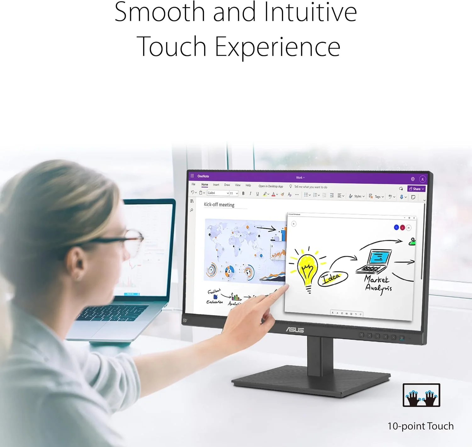 مانیتور لمسی 24 اینچی ایسوس مدل BE24ECSBT، پنل IPS، کیفیت FHD 1920x1080، نسبت تصویر 16:9، زمان پاسخگویی 5 میلی‌ثانیه، روشنایی 300cdm، رنگ مشکی، نرخ بروزرسانی 75 هرتز، دارای پورت HDMI