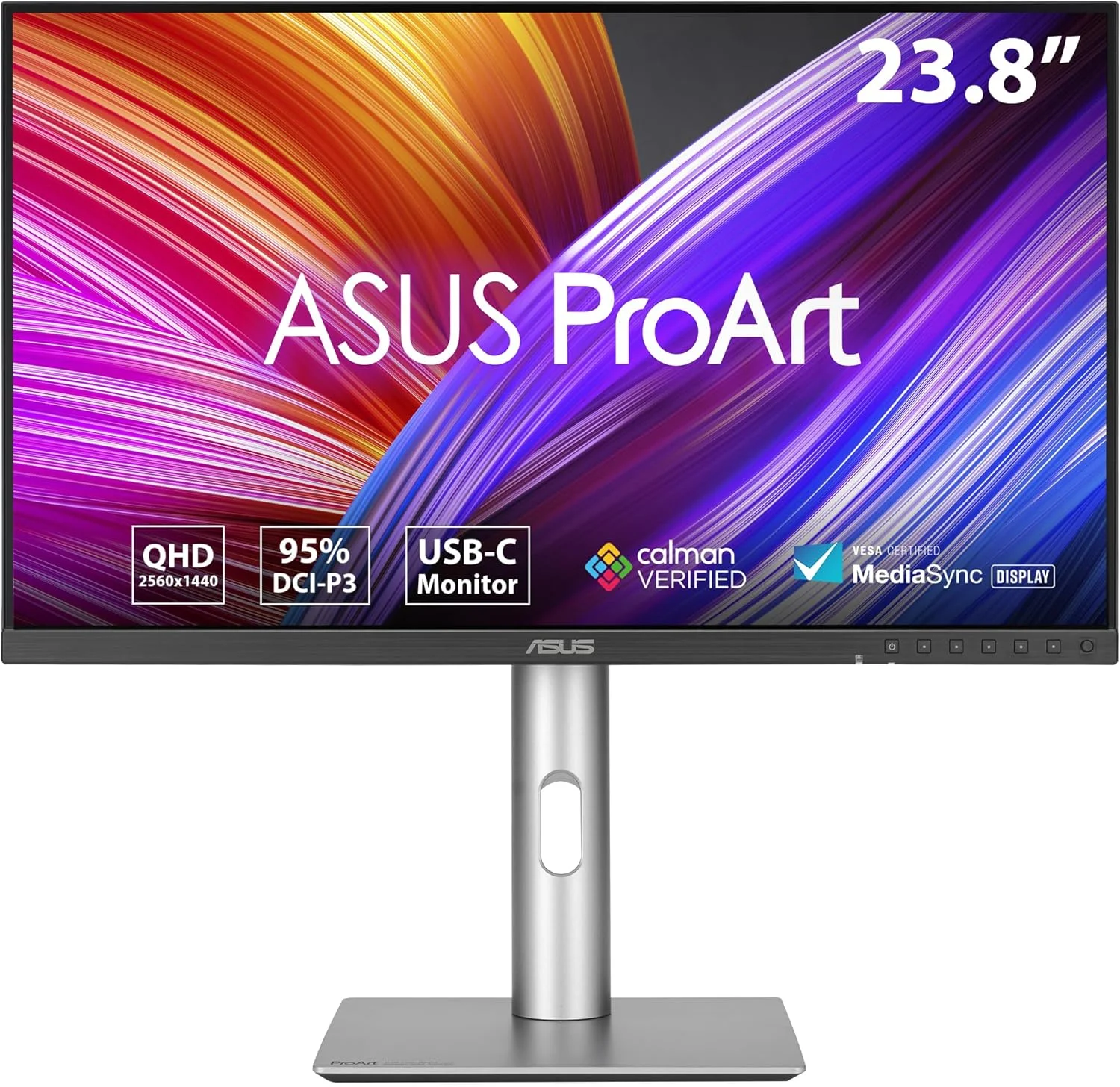 مانیتور حرفه ای ASUS ProArt Display PA24ACRV – ۲۴ اینچ (قابل مشاهده ۲۳.۸ اینچ)، IPS، QHD (۲۵۶۰x۱۴۴۰)، ۹۵% DCI-P3، دقت رنگ ΔE < ۲، تایید شده توسط Calman، USB-C PD ۹۶W، VESA DisplayHDR ۴۰۰، VESA MediaSync، پایه ارگونومیک، پایداری سبز