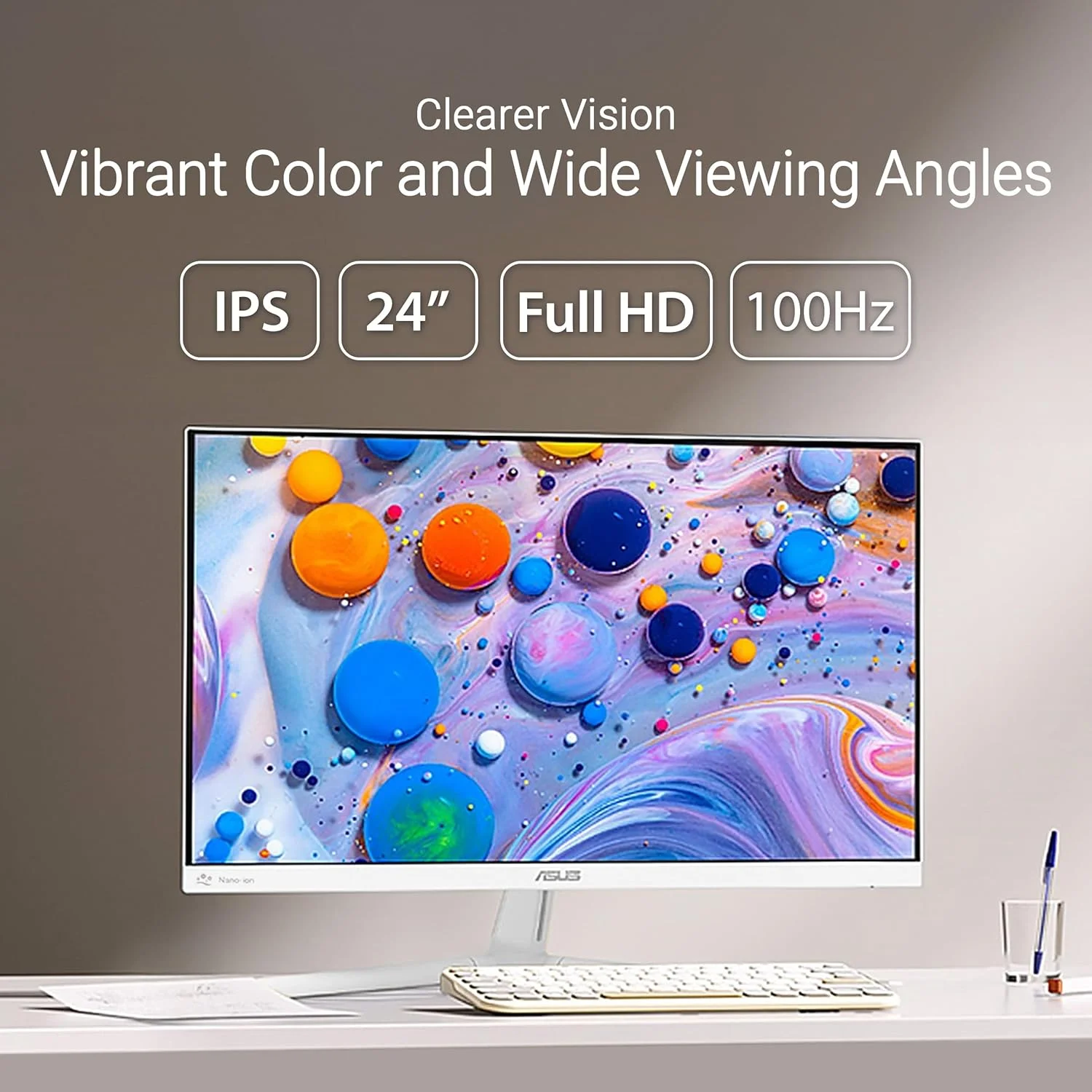 مانیتور 24 اینچی (قابل مشاهده 23.8 اینچ) ایسوس مدل VU249HFI-W - Full HD، IPS، 100 هرتز، SmoothMotion، Adaptive Sync، Nano-ion، Eye Care Plus، قابلیت نصب روی دیوار VESA، 3 سال 