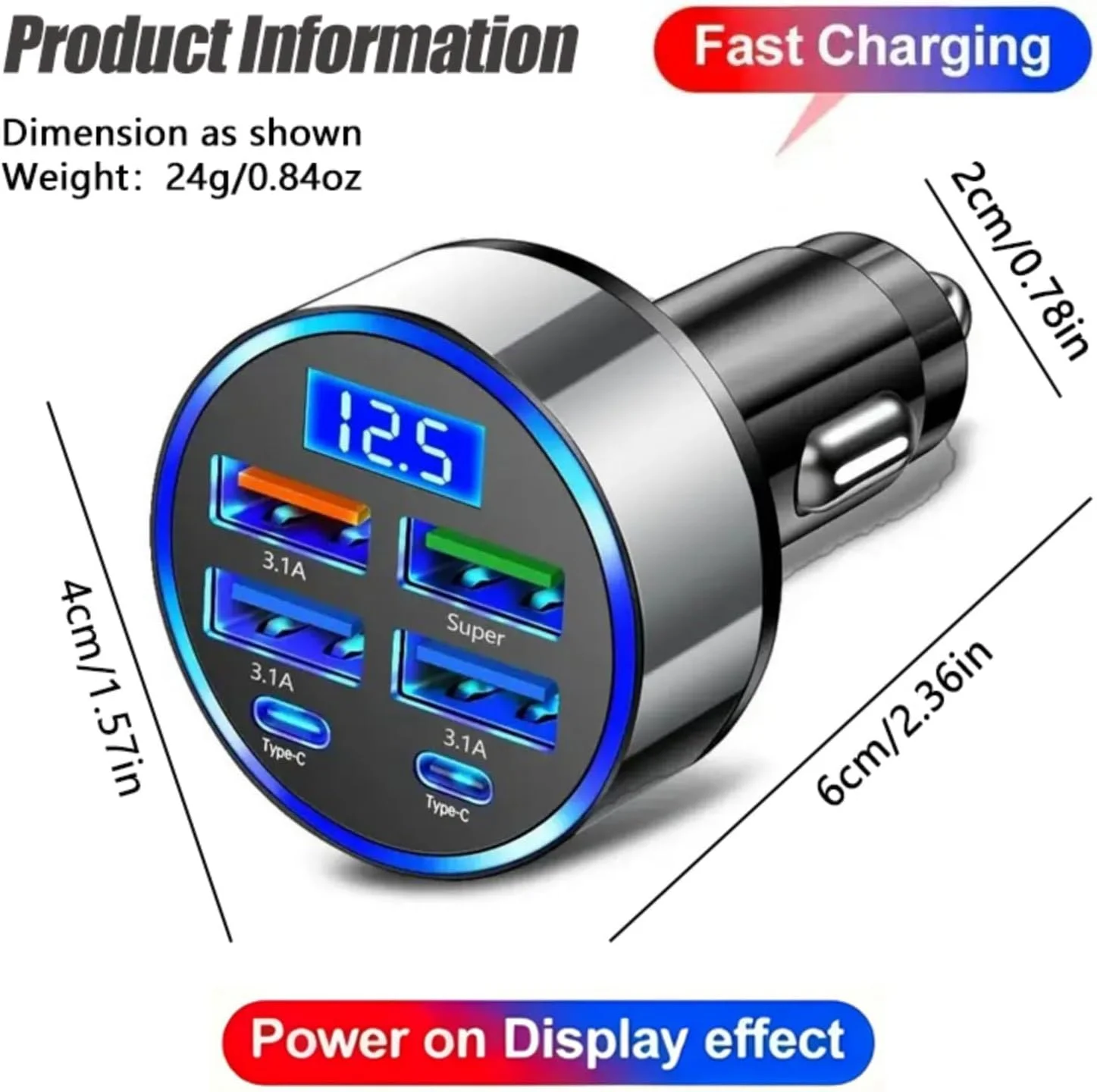 آداپتور شارژر فندکی خودرو 6 در 1 با نمایشگر ولتاژ LED، شارژر موبایل با پورت های متعدد برای دستگاه های هوشمند مانند تبلت، لپ تاپ، تلفن های همراه مانند آیفون، سامسونگ، اوپو، ویوو آداپتور شارژر فندکی خودرو 6 در 1 با نمایشگر ولتاژ LED، شارژر موبایل با پورت های متعدد برای دستگاه های هوشمند مانند تبلت، لپ تاپ، تلفن های همراه مانند آیفون، سامسونگ، اوپو، ویوو
