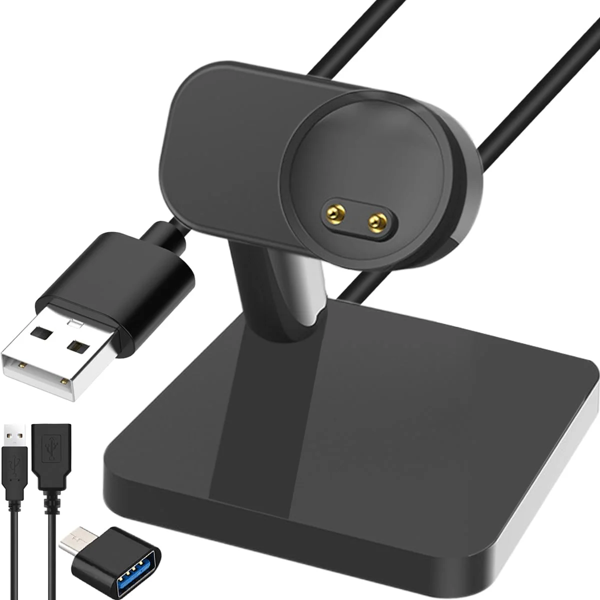 پایه شارژر برای دستبند آمازفیت بند 5 و ساعت شیائومی می بند 7/6/5، کابل شارژ مغناطیسی USB جایگزین برای ساعت هوشمند، پایه شارژ برای شیائومی/آمازفیت بند 5، مشکی، 1 متر