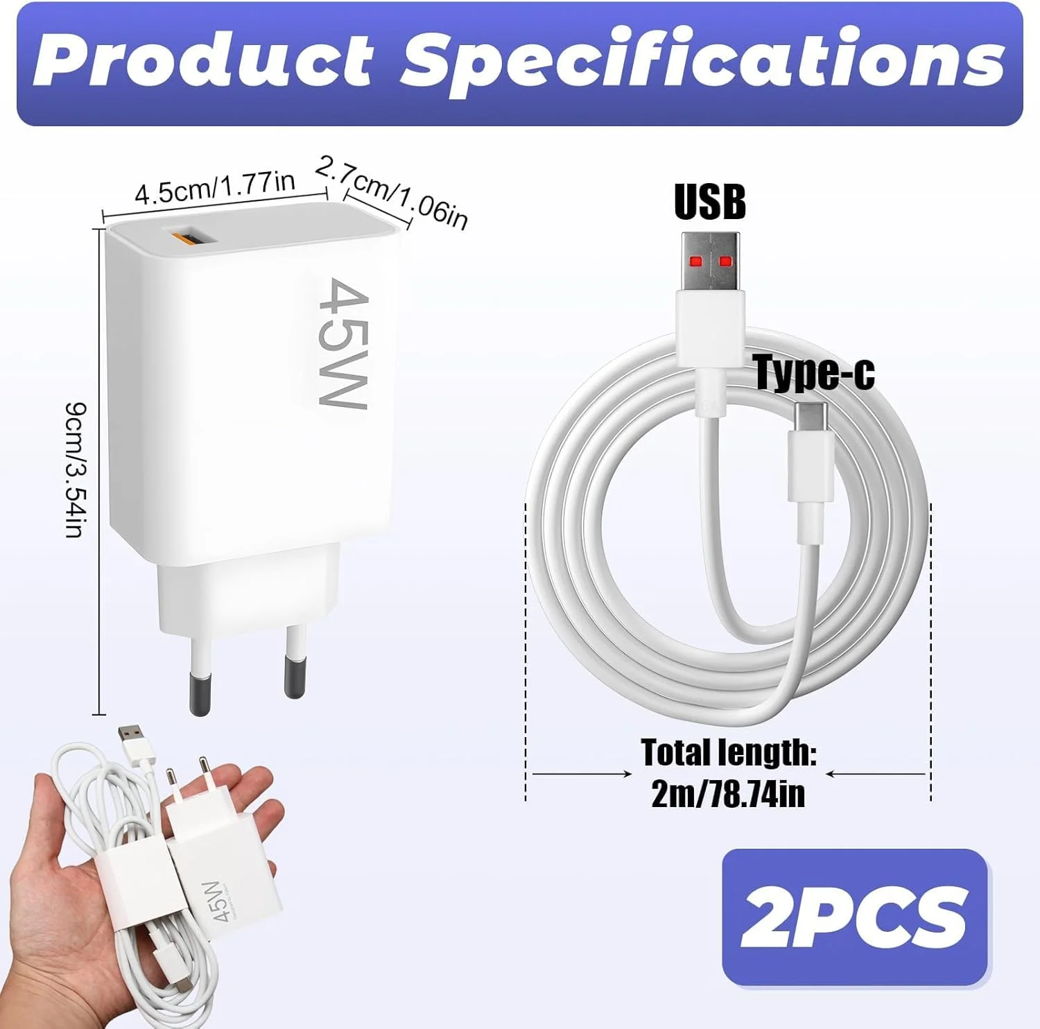 شارژر USB 45 واتی برای شیائومی ردمی نوت 14 5G 13 12 11 پرو، شارژر سریع USB تلفن همراه 45 واتی با کابل شارژ 6 آمپر 2 متری Type C برای شیائومی 14T Pro Poco X7 M7Pro M6 Pad 7 شارژر USB 45 واتی برای شیائومی ردمی نوت 14 5G 13 12 11 پرو، شارژر سریع USB تلفن همراه 45 واتی با کابل شارژ 6 آمپر 2 متری Type C برای شیائومی 14T Pro Poco X7 M7Pro M6 Pad 7