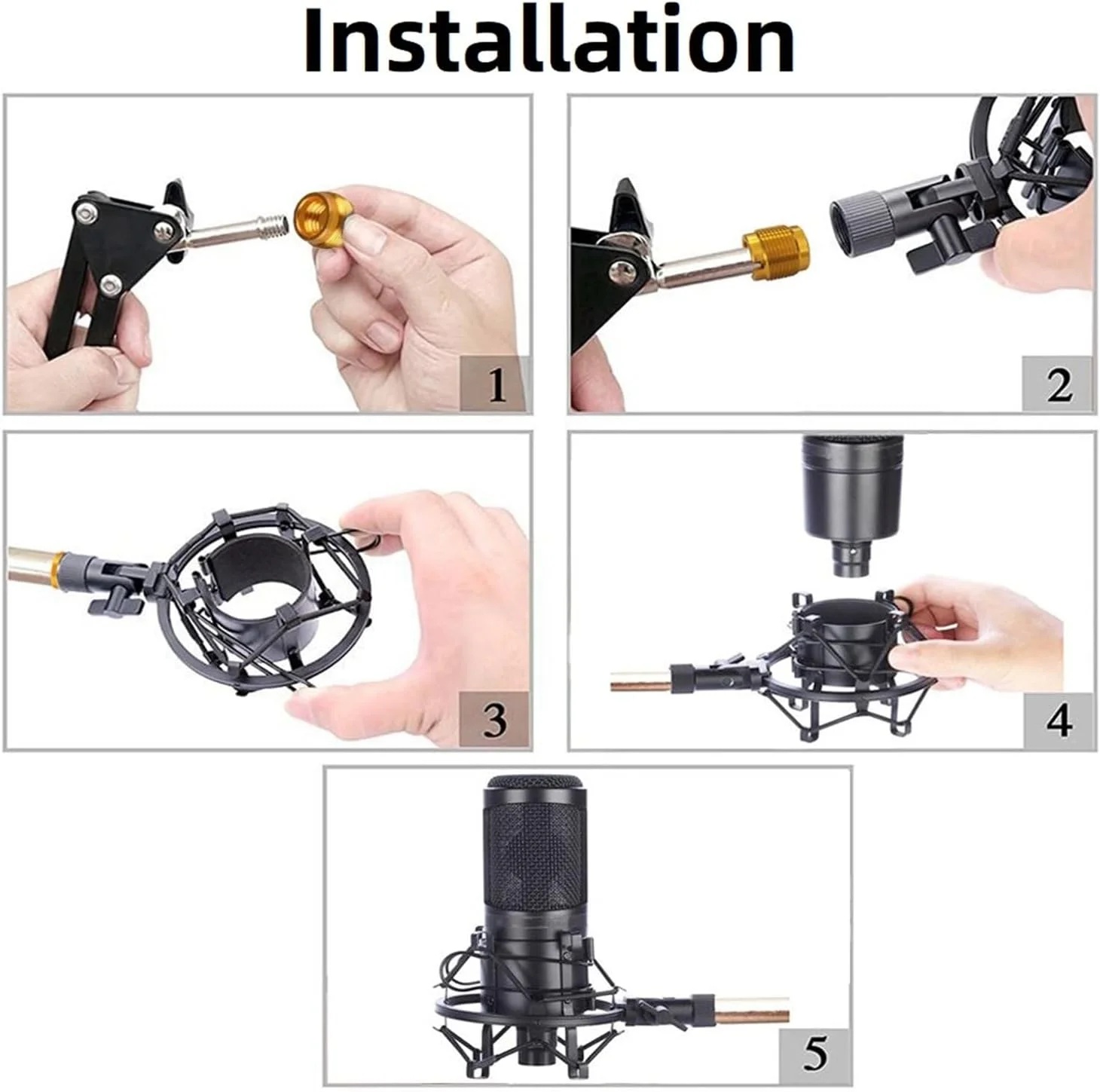 لرزه گیر فلزی میکروفون استودیویی SKEIDO، گیره نگهدارنده میکروفون عنکبوتی مناسب برای پخش، کامپیوتر BM 700 800 BM-800 BM-700 (مشکی)