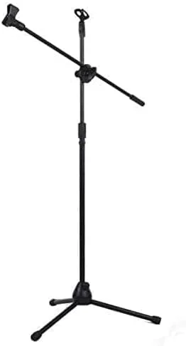 پایه میکروفون فلزی با نگهدارنده دوگانه میکروفون، سه پایه قابل تنظیم با گیره دو سر و بازوی تلسکوپی