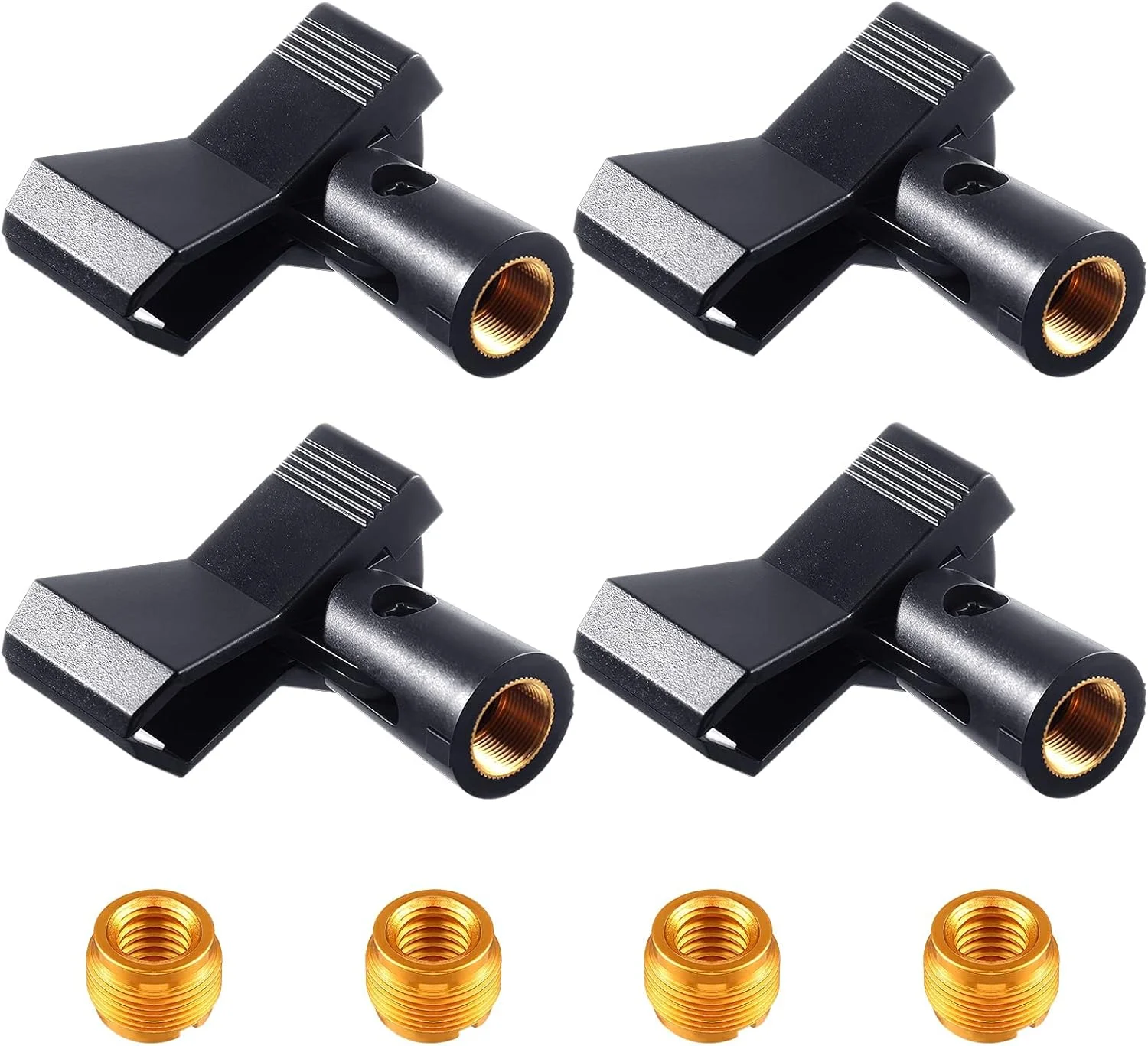 گیره میکروفون MAKINGTEC برای پایه، نگهدارنده گیره میکروفون 4 عددی، با 4 آداپتور، نگهدارنده میکروفون قابل تنظیم، گیره نگهدارنده میکروفون بی سیم، برای پایه میکروفون، با آداپتور مادگی 5/8 اینچ به نری 3/8 اینچ