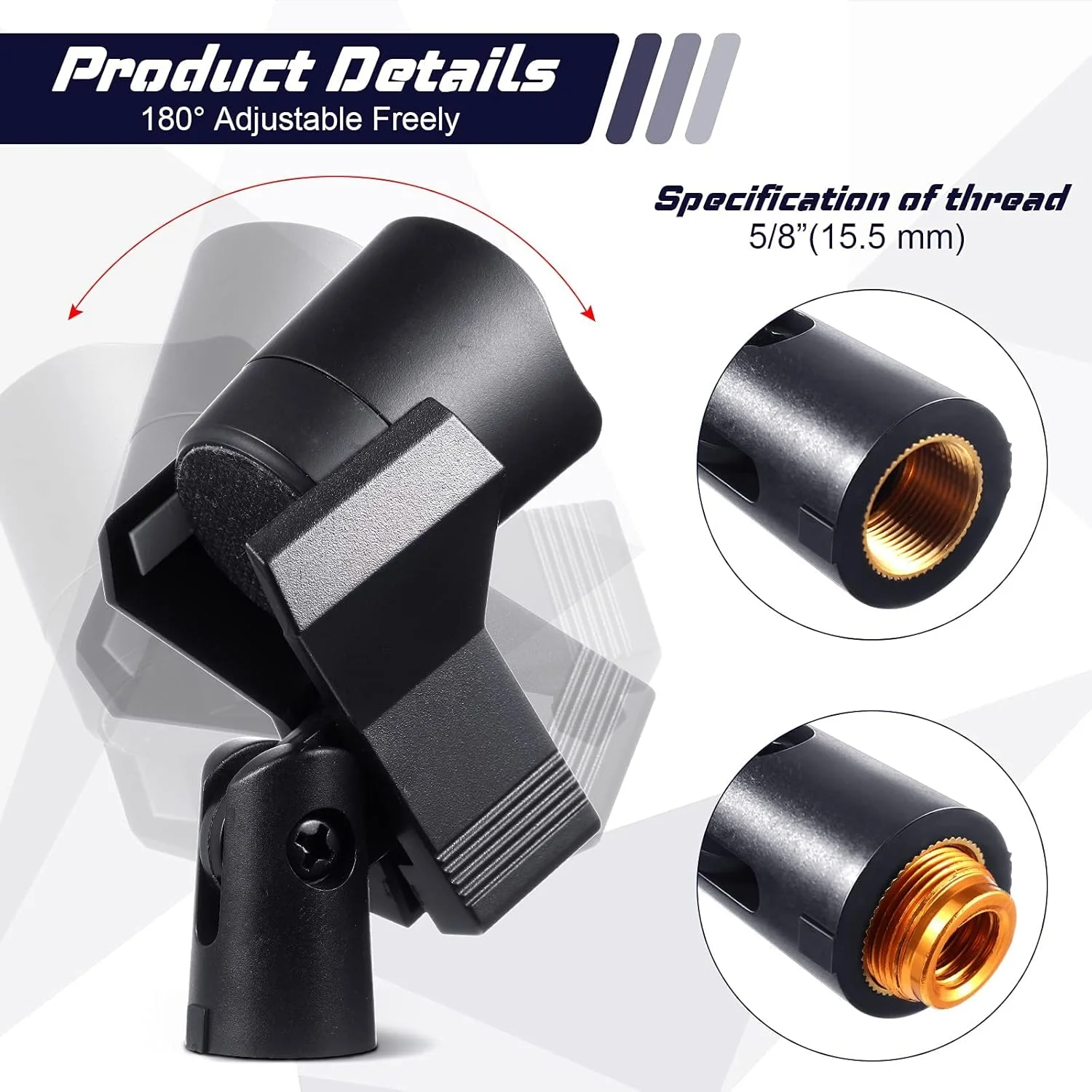 گیره میکروفون MAKINGTEC برای پایه، نگهدارنده گیره میکروفون 4 عددی، با 4 آداپتور، نگهدارنده میکروفون قابل تنظیم، گیره نگهدارنده میکروفون بی سیم، برای پایه میکروفون، با آداپتور مادگی 5/8 اینچ به نری 3/8 اینچ