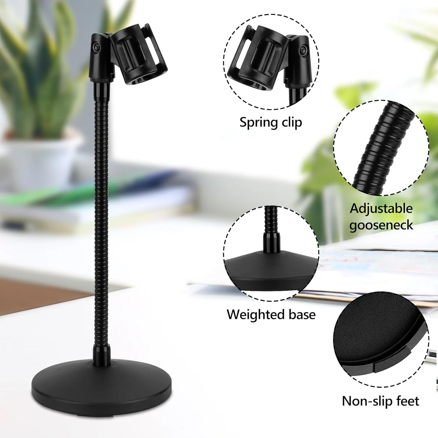 پایه میکروفون رومیزی گردن غازی Geekria for Creators با بازوی انعطاف پذیر، نگهدارنده میکروفون رومیزی قابل تنظیم با پایه وزنی، سازگار با Shure KSM11, SM57, TONOR D5, K1