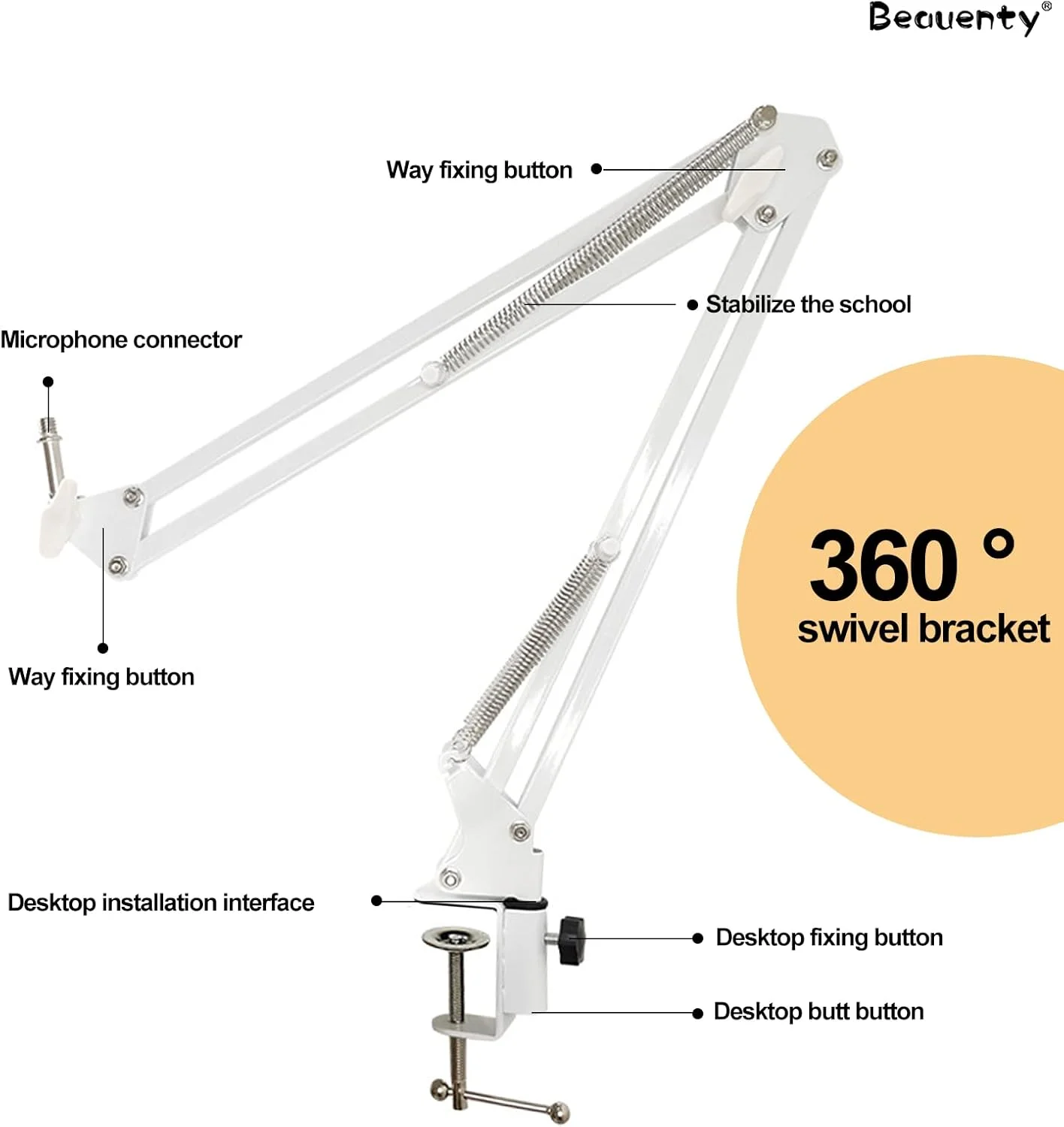 پایه میکروفون قیچی بازویی Beauenty، پایه میکروفون قیچی بازویی تعلیق قابل تنظیم با گیره نصب روی میز و گیره میکروفون، پایه بازویی میکروفون سنگین برای پخش آنلاین، رادیو (مدل 1)