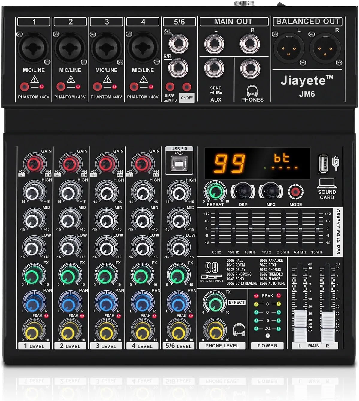 میکسر DJ شش کاناله، میکسر صوتی حرفه ای، فلزی، DSP با 99 جلوه از پیش تنظیم شده، برد صدا بلوتوث، فانتوم پاور 48 ولت، کنسول کوچک میکس جریان موسیقی USB Xlr مشکی، میکسر Pa برای کامپیوتر، پادکست میکسر DJ شش کاناله، میکسر صوتی حرفه ای، فلزی، DSP با 99 جلوه از پیش تنظیم شده، برد صدا بلوتوث، فانتوم پاور 48 ولت، کنسول کوچک میکس جریان موسیقی USB Xlr مشکی، میکسر Pa برای کامپیوتر، پادکست