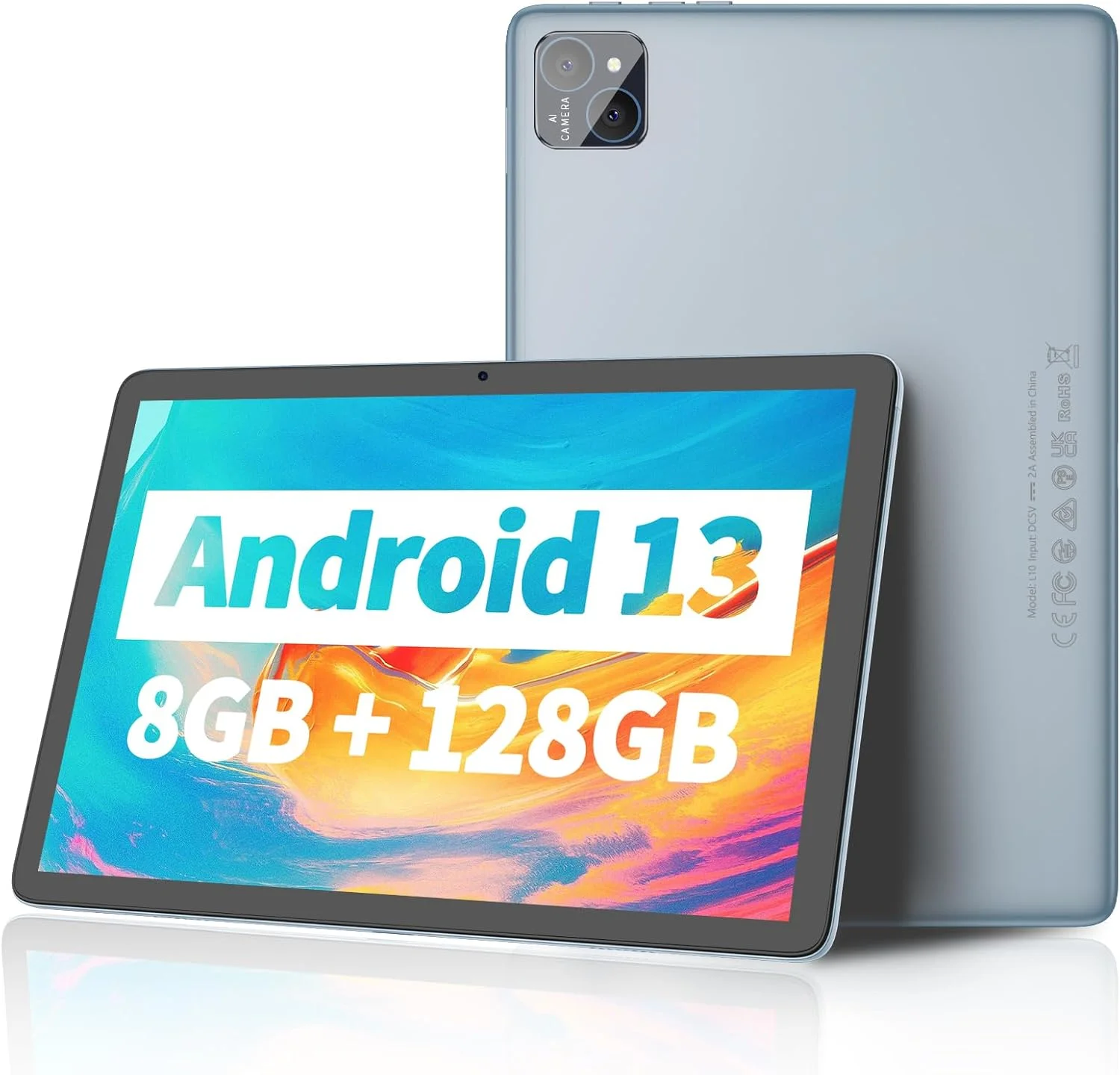 تبلت اندروید 10 اینچی PRITOM، 8 گیگابایت (4+4)، 128 گیگابایت، قابل ارتقا تا 1 ترابایت، 8000 میلی آمپر ساعت، تبلت وای فای، پردازنده Qcta Core، وای فای 6، بلوتوث، تبلت بازی، تبلت PC، قاب خاکستری